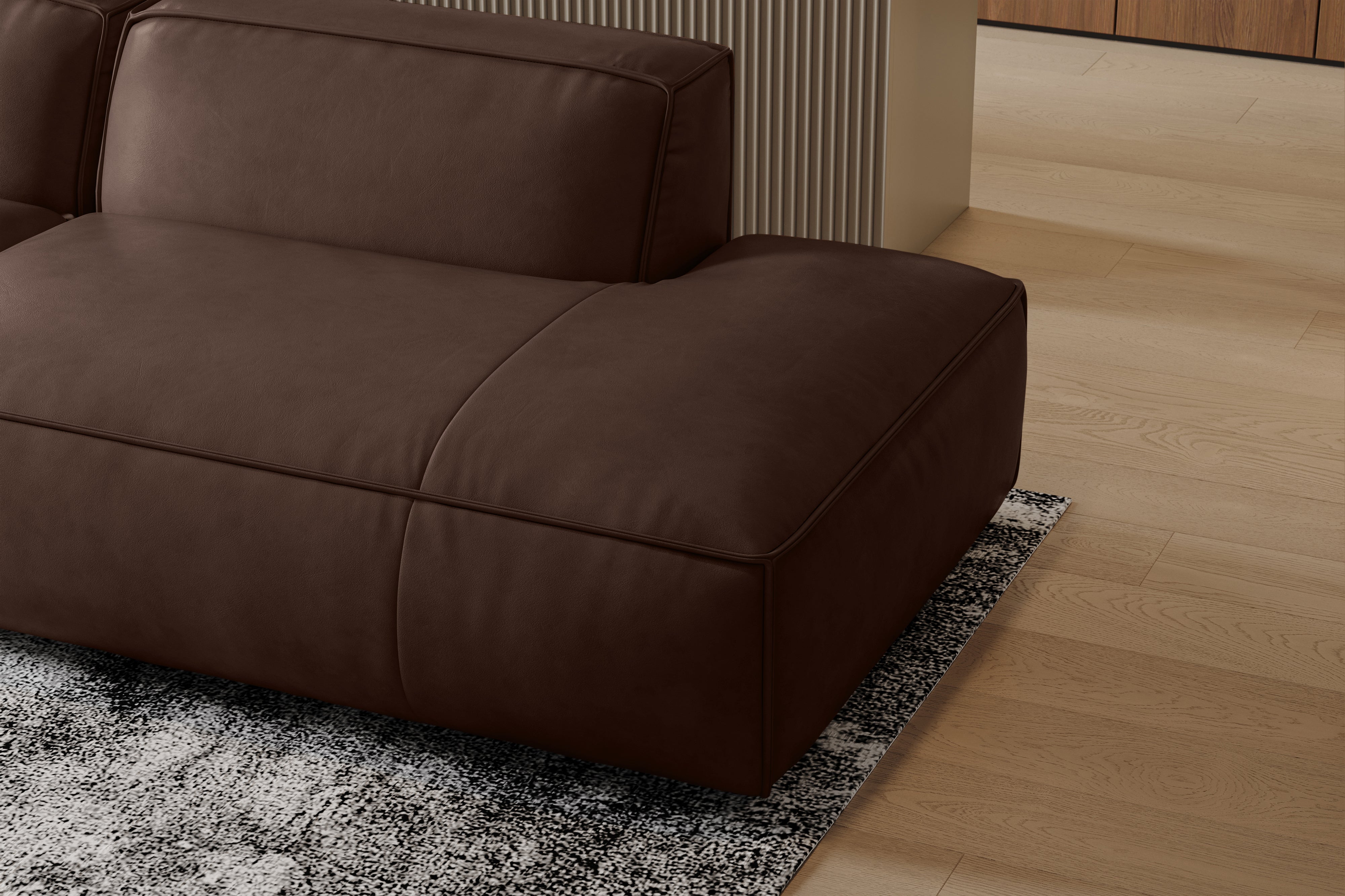 Valencia Nathan Full Aniline Leather Modular Sofa with Down Feather, Trio Left Chaise, Dark Chocolate