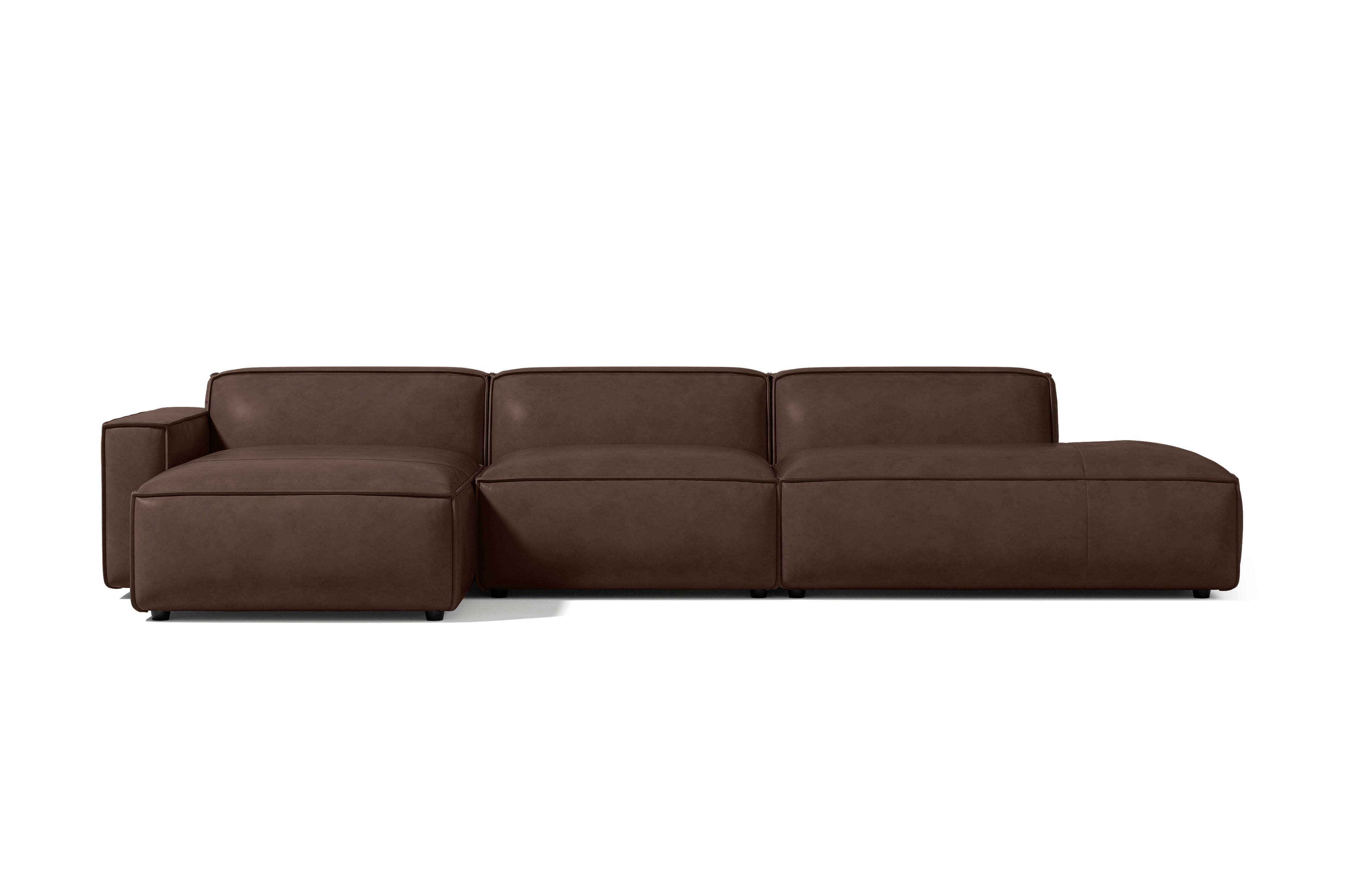 Valencia Nathan Full Aniline Leather Modular Sofa with Down Feather, Trio Left Chaise, Dark Chocolate