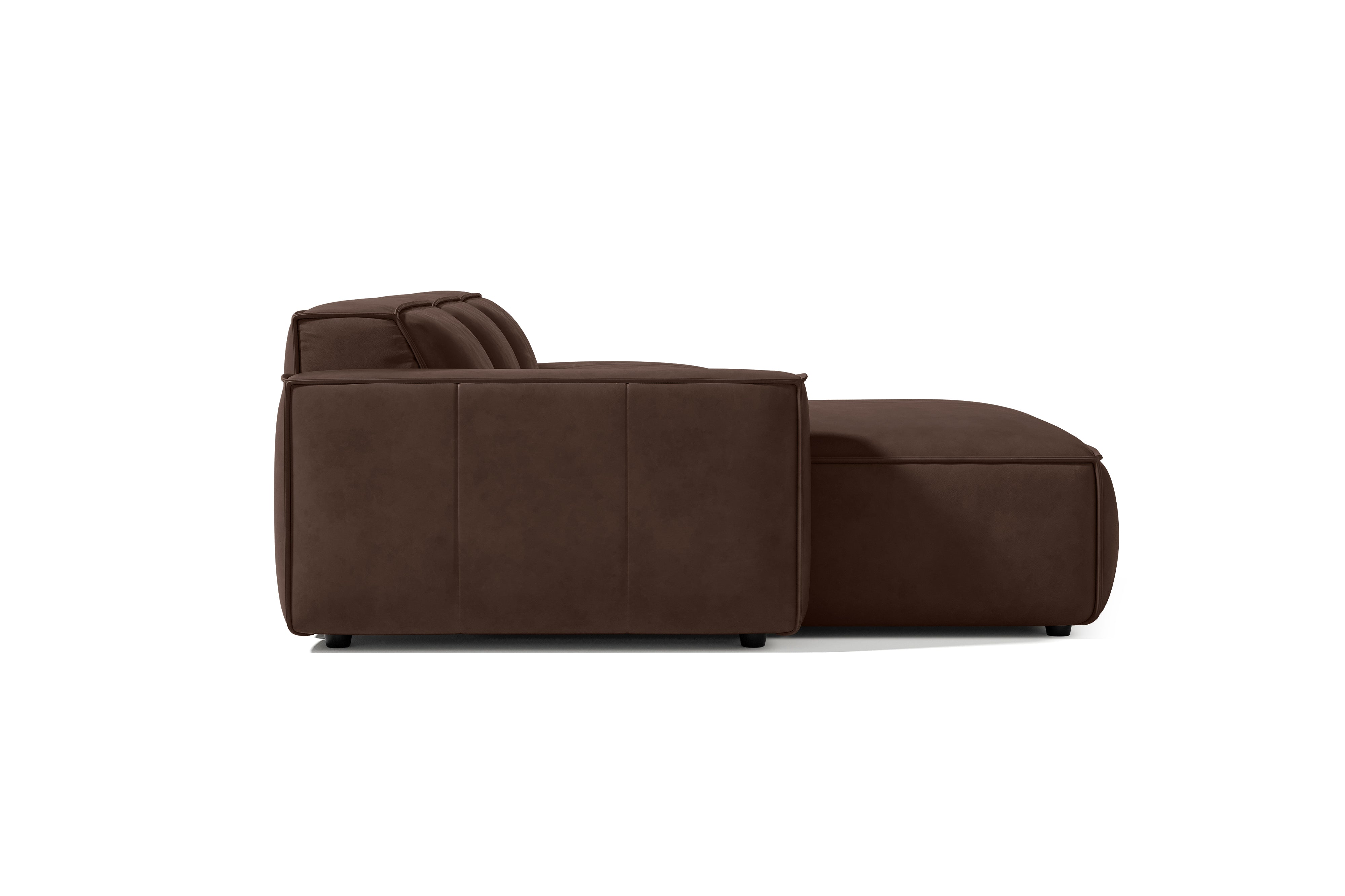 Valencia Nathan Full Aniline Leather Modular Sofa with Down Feather, Trio Left Chaise, Dark Chocolate