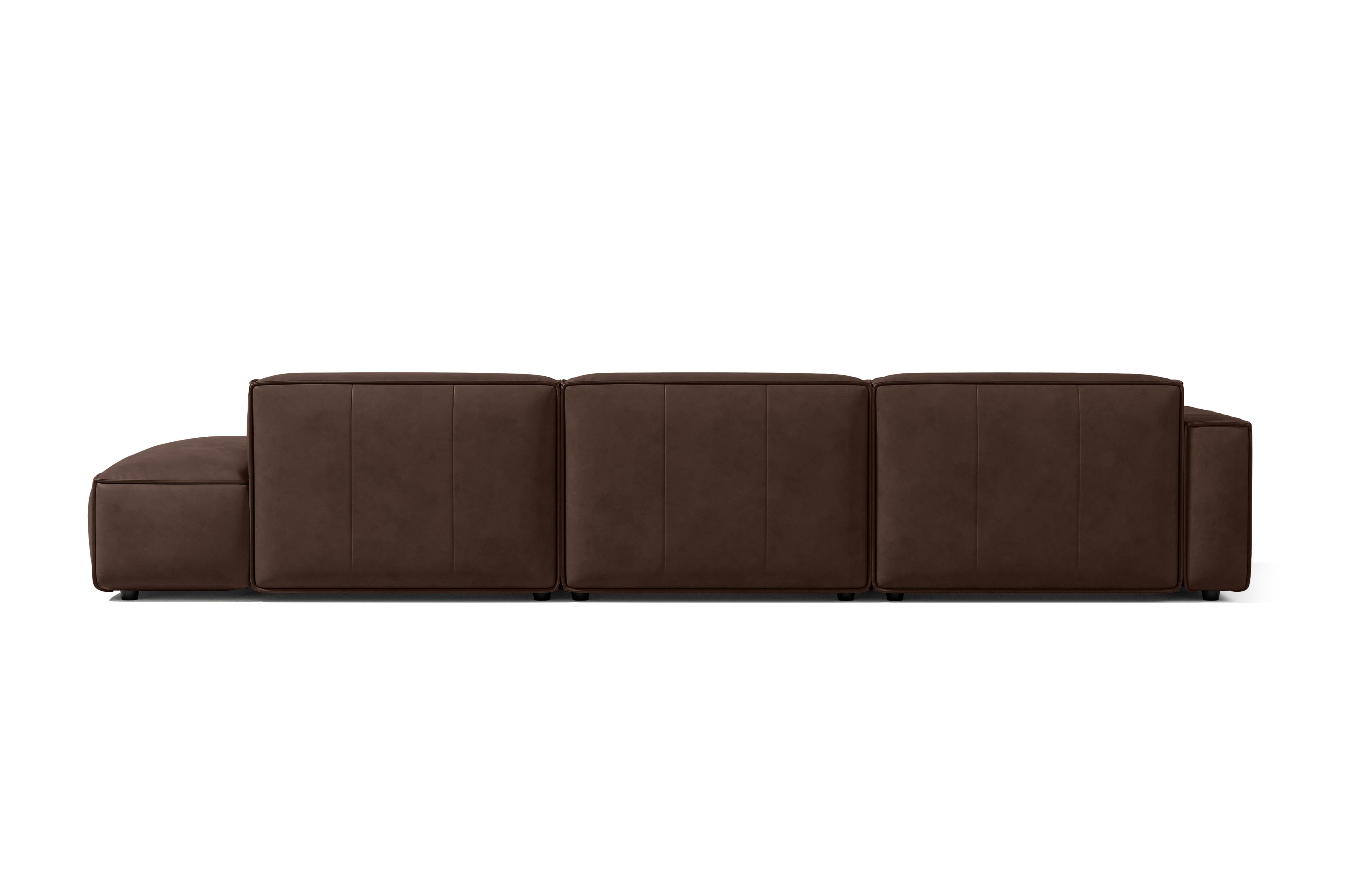 Valencia Nathan Full Aniline Leather Modular Sofa with Down Feather, Trio Left Chaise, Dark Chocolate