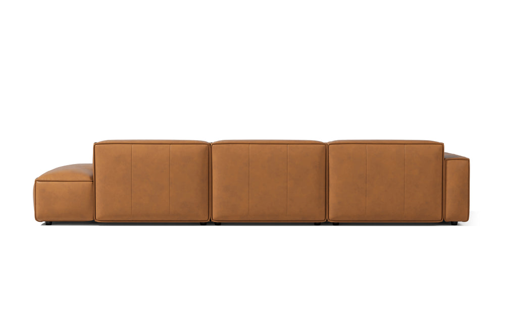 Valencia Nathan Full Aniline Leather Modular Sofa with Down Feather, Trio Left Chaise, Caramel Brown Color