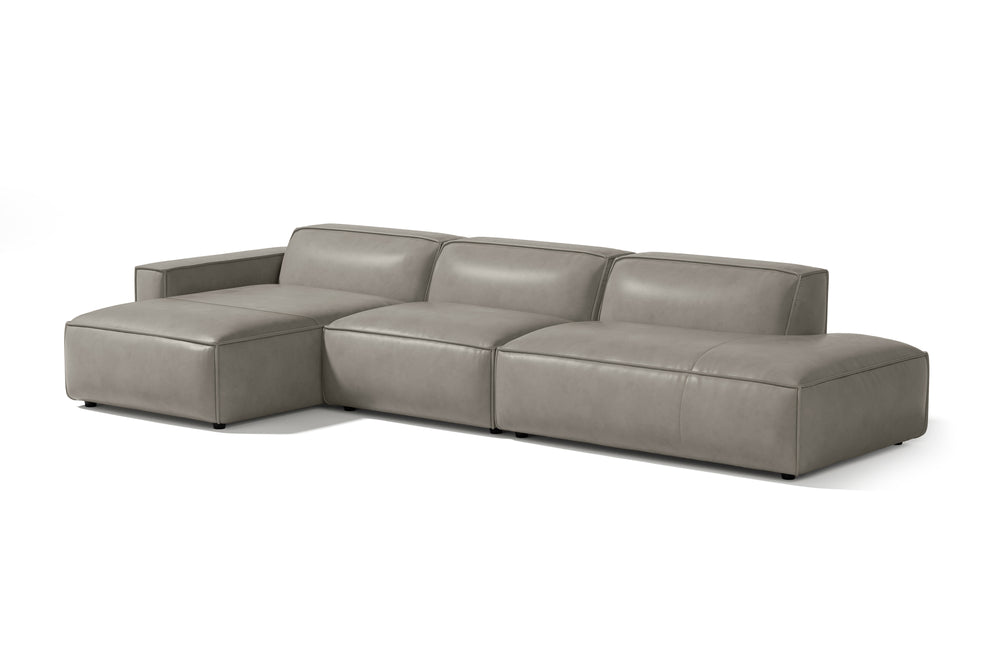 Valencia Nathan Full Aniline Leather Modular Sofa with Down Feather, Trio Left Chaise, Grey