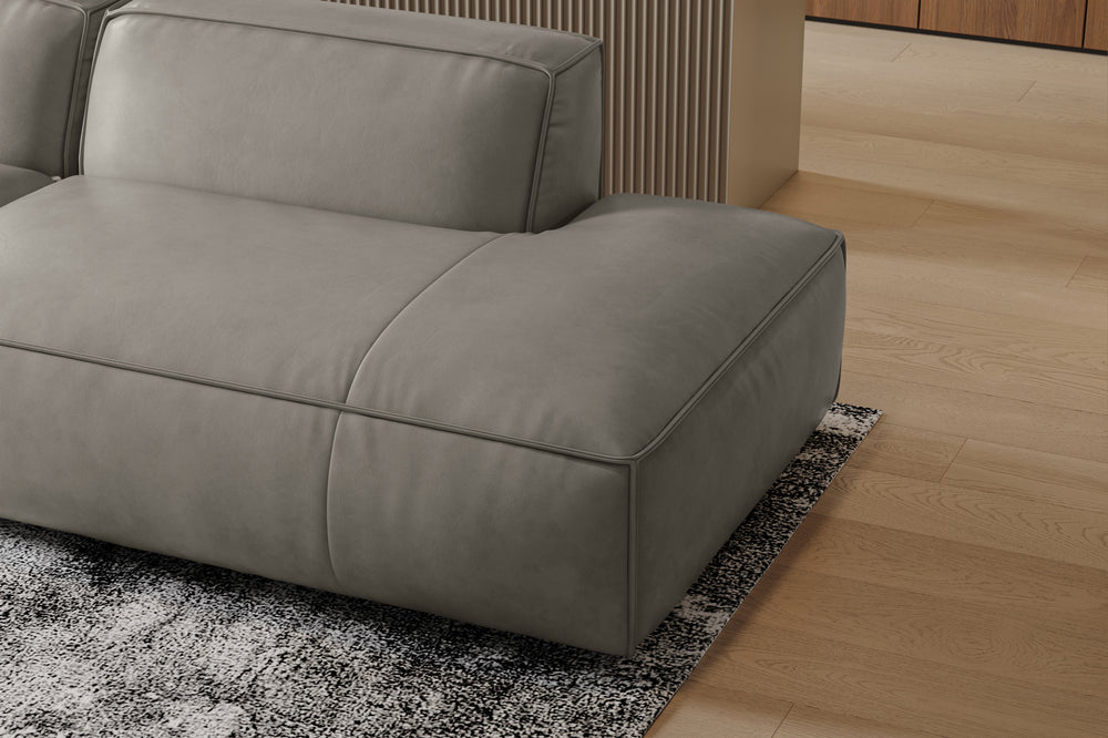 Valencia Nathan Full Aniline Leather Modular Sofa with Down Feather, Trio Left Chaise, Grey