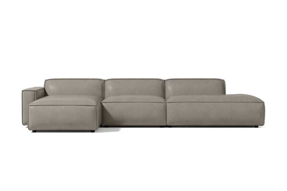 Valencia Nathan Full Aniline Leather Modular Sofa with Down Feather, Trio Left Chaise, Grey