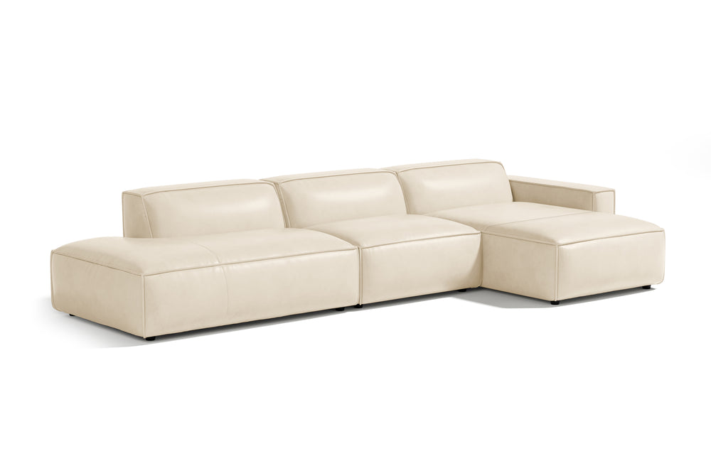 Valencia Nathan Full Aniline Leather Modular Sofa with Down Feather, Trio Right Chaise, White