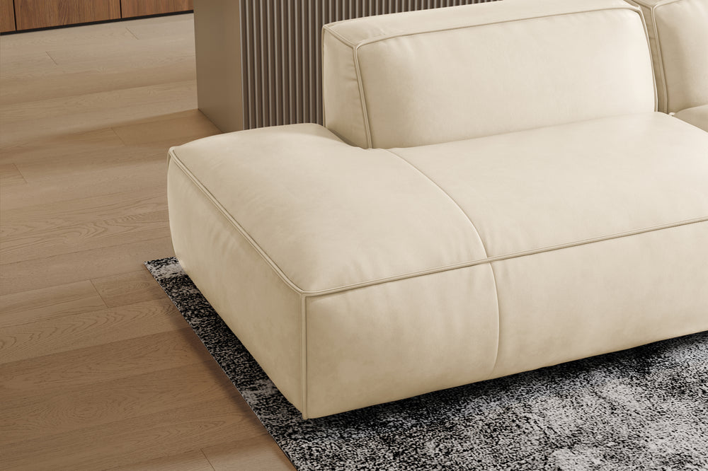 Valencia Nathan Full Aniline Leather Modular Sofa with Down Feather, Trio Right Chaise, White