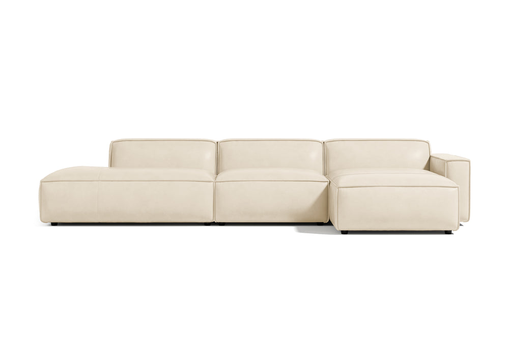 Valencia Nathan Full Aniline Leather Modular Sofa with Down Feather, Trio Right Chaise, White