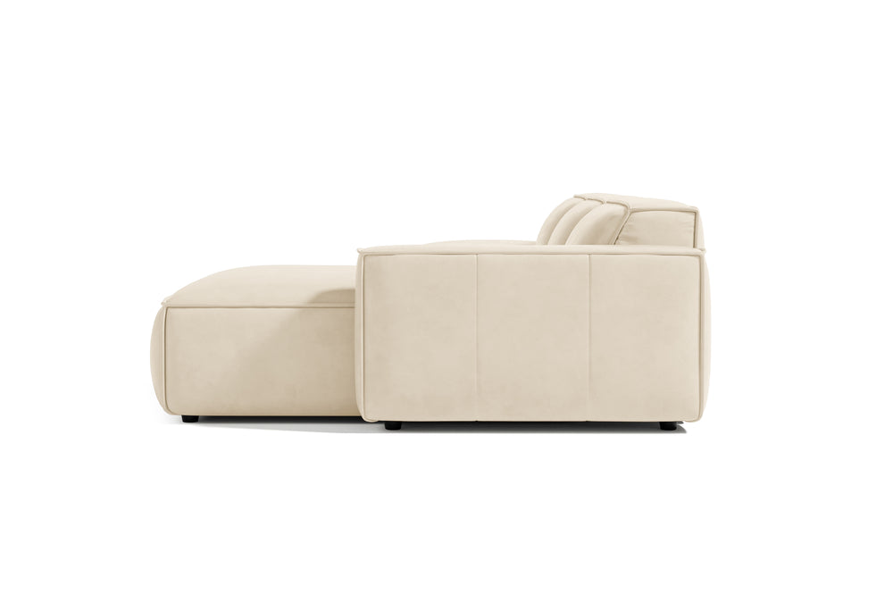 Valencia Nathan Full Aniline Leather Modular Sofa with Down Feather, Trio Right Chaise, White