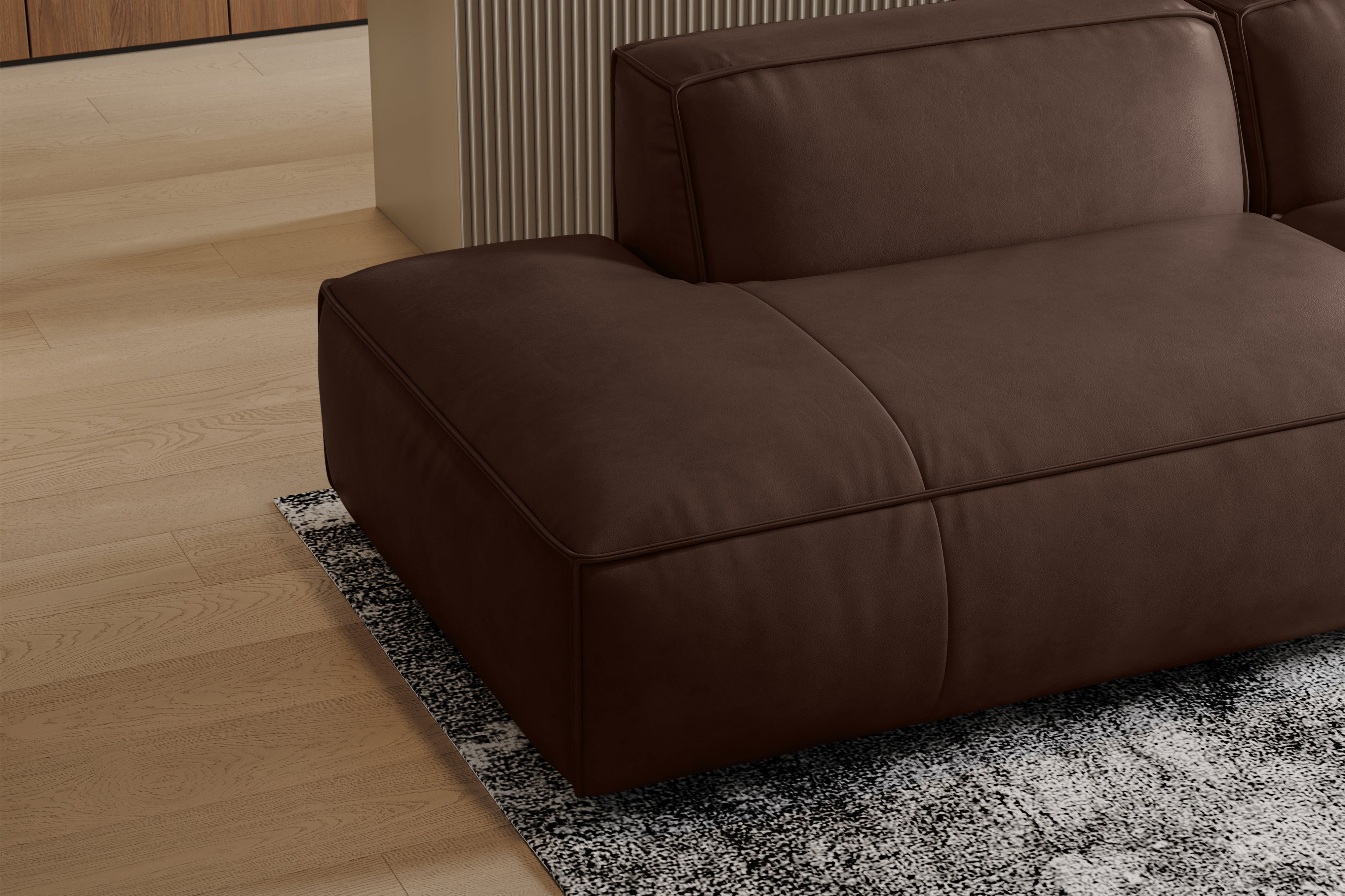 Valencia Nathan Full Aniline Leather Modular Sofa with Down Feather, Trio Right Chaise, Dark Chocolate