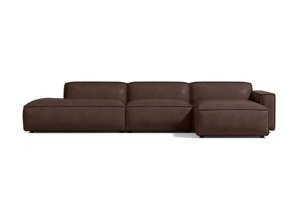 Valencia Nathan Full Aniline Leather Modular Sofa with Down Feather, Trio Right Chaise, Dark Chocolate