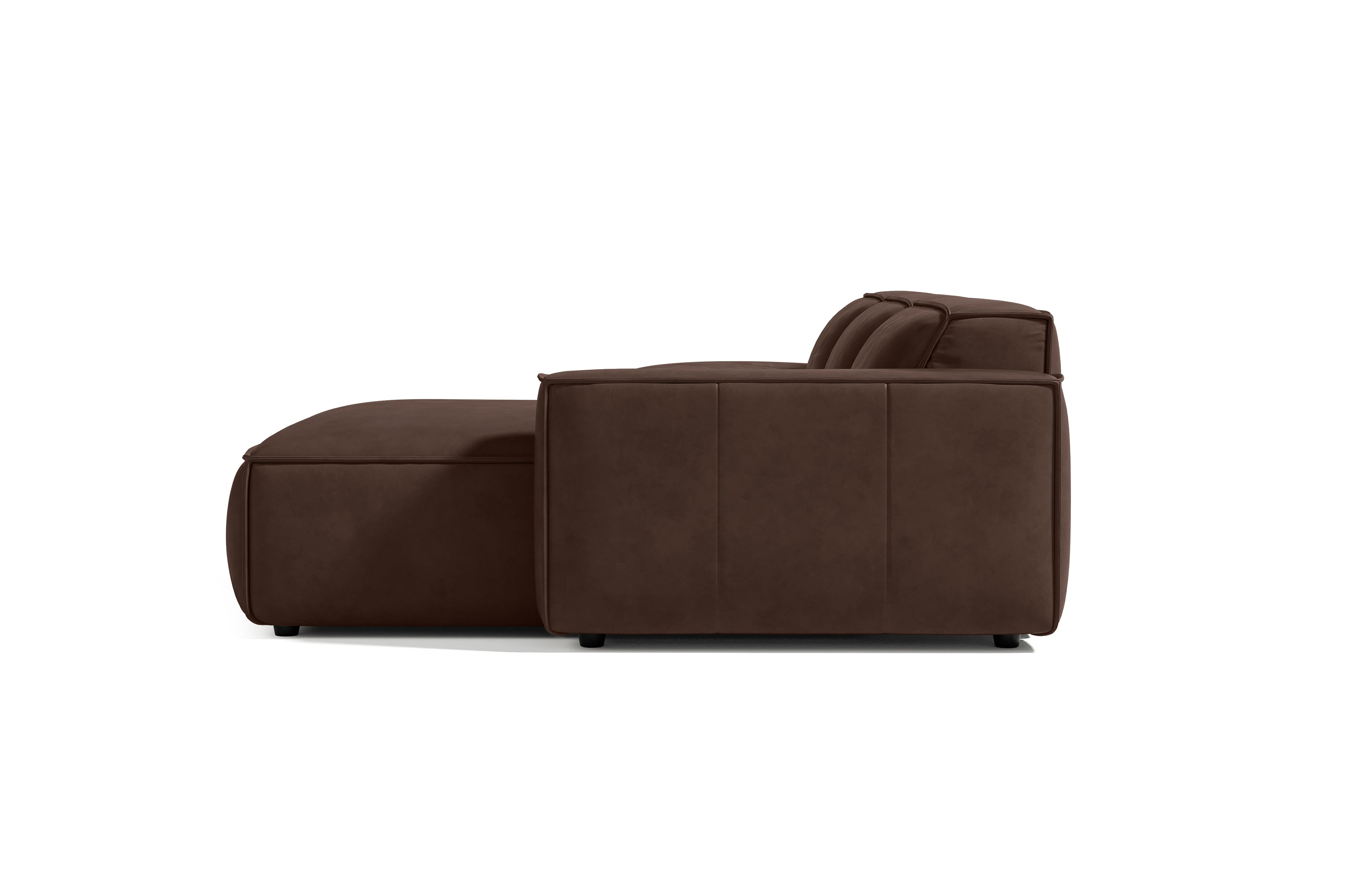 Valencia Nathan Full Aniline Leather Modular Sofa with Down Feather, Trio Right Chaise, Dark Chocolate