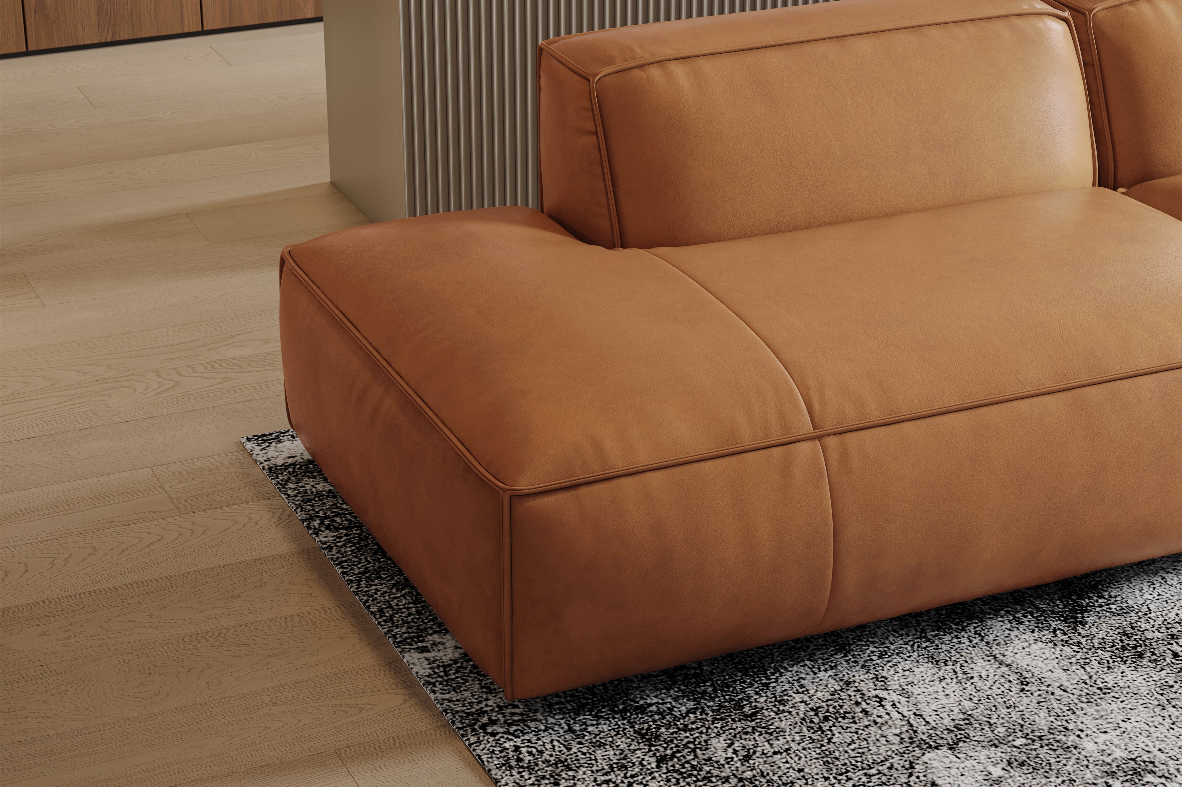 Valencia Nathan Full Aniline Leather Modular Sofa with Down Feather, Trio Right Chaise, Caramel Brown