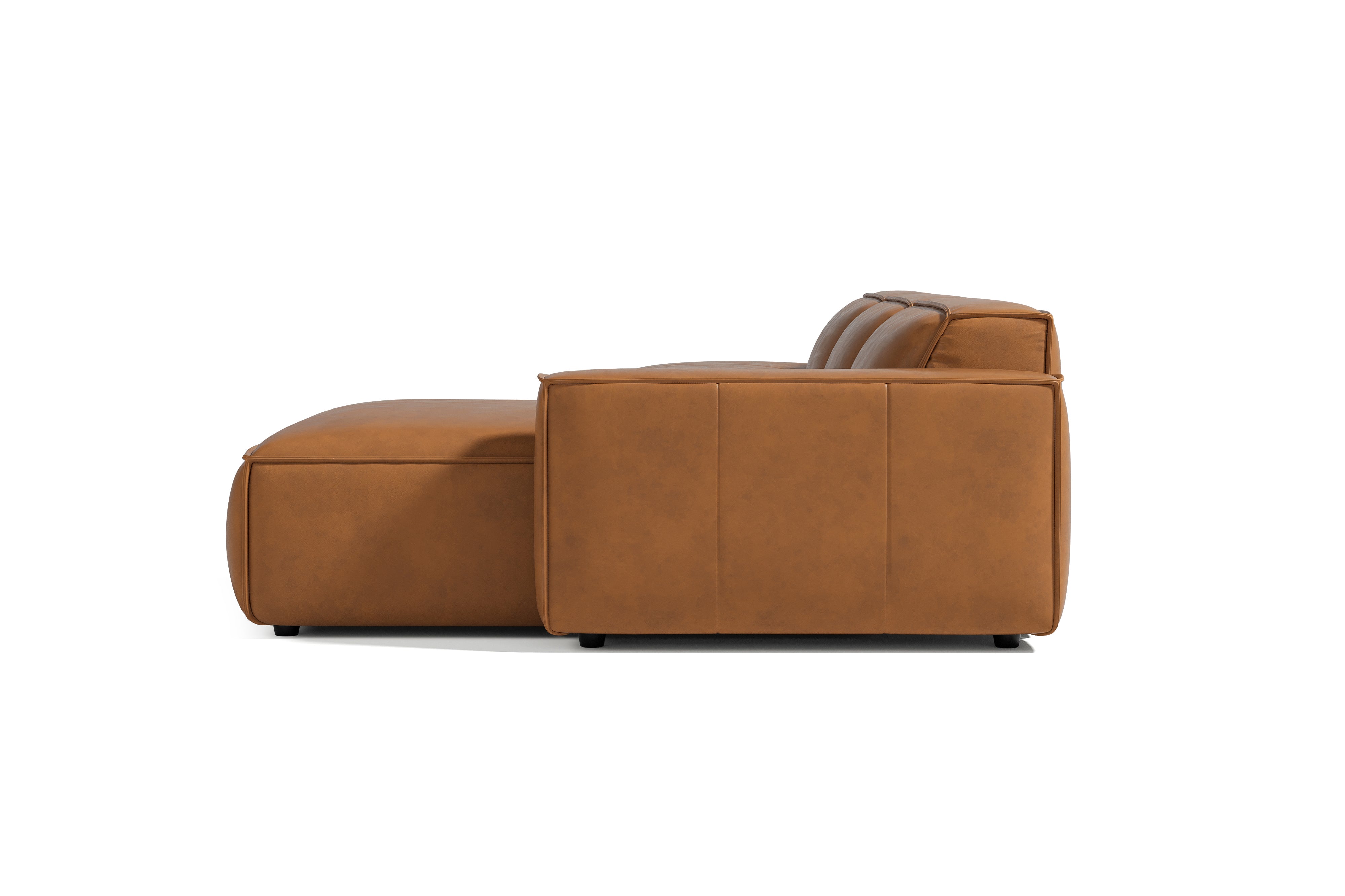 Valencia Nathan Full Aniline Leather Modular Sofa with Down Feather, Trio Right Chaise, Caramel Brown