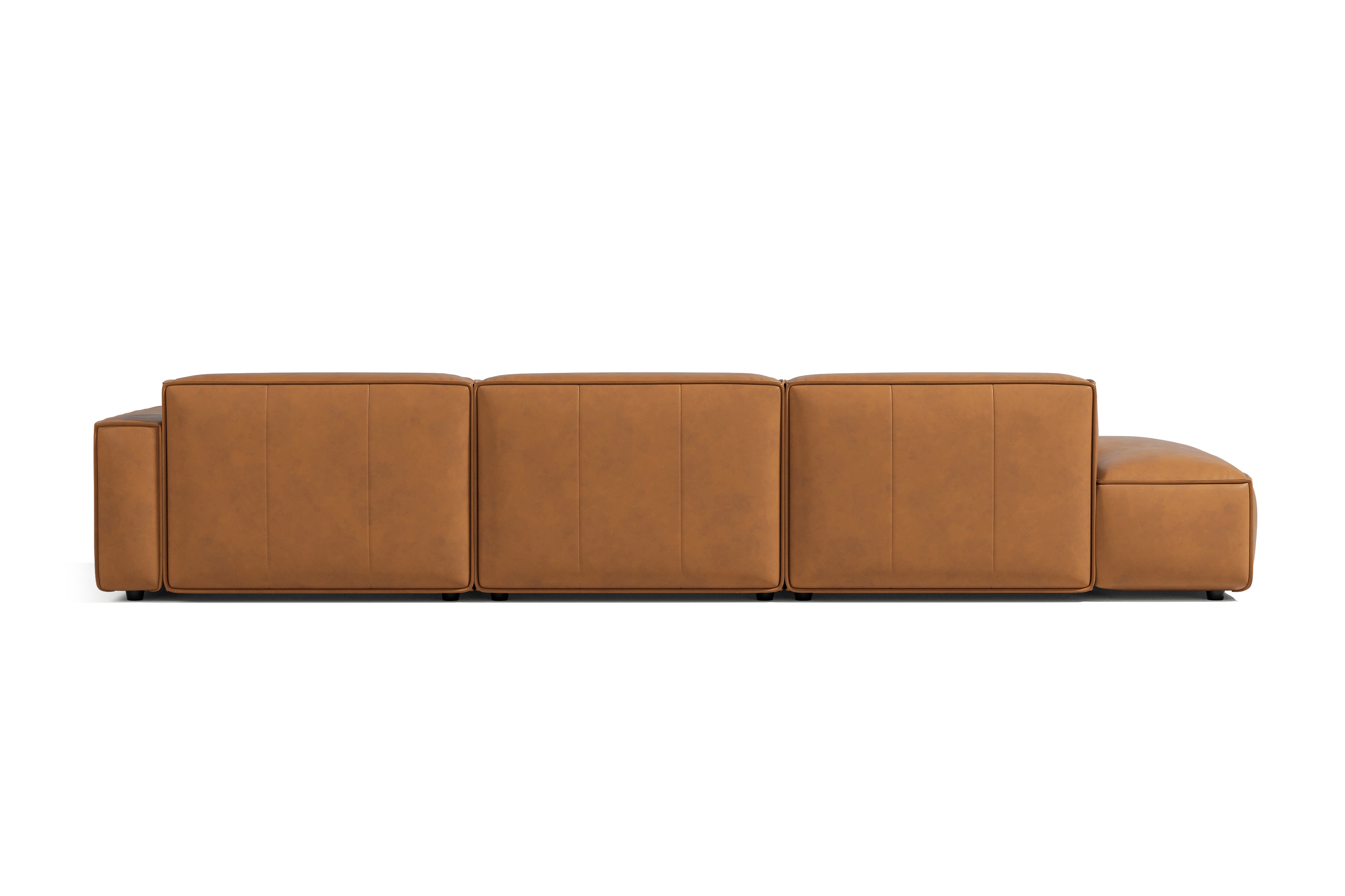 Valencia Nathan Full Aniline Leather Modular Sofa with Down Feather, Trio Right Chaise, Caramel Brown