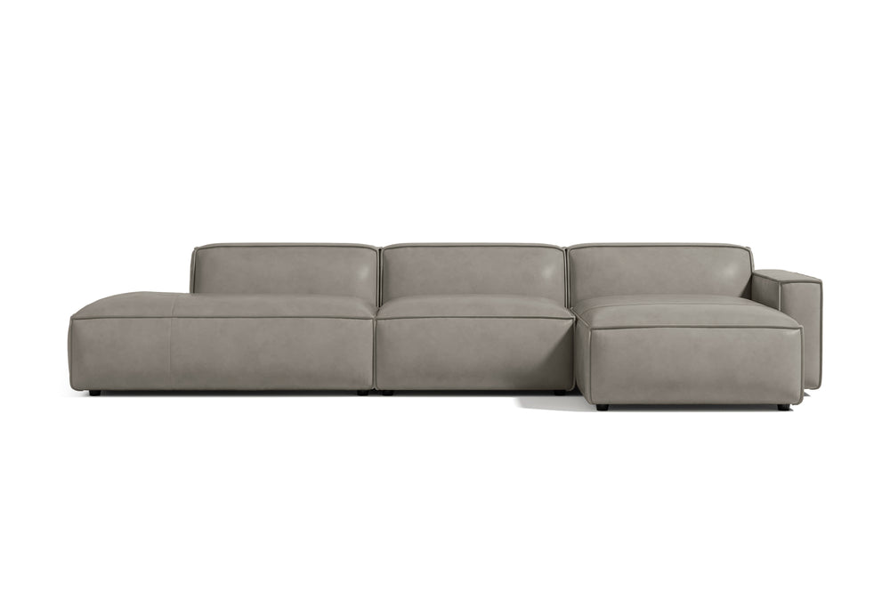 Valencia Nathan Full Aniline Leather Modular Sofa with Down Feather, Trio Right Chaise, Grey