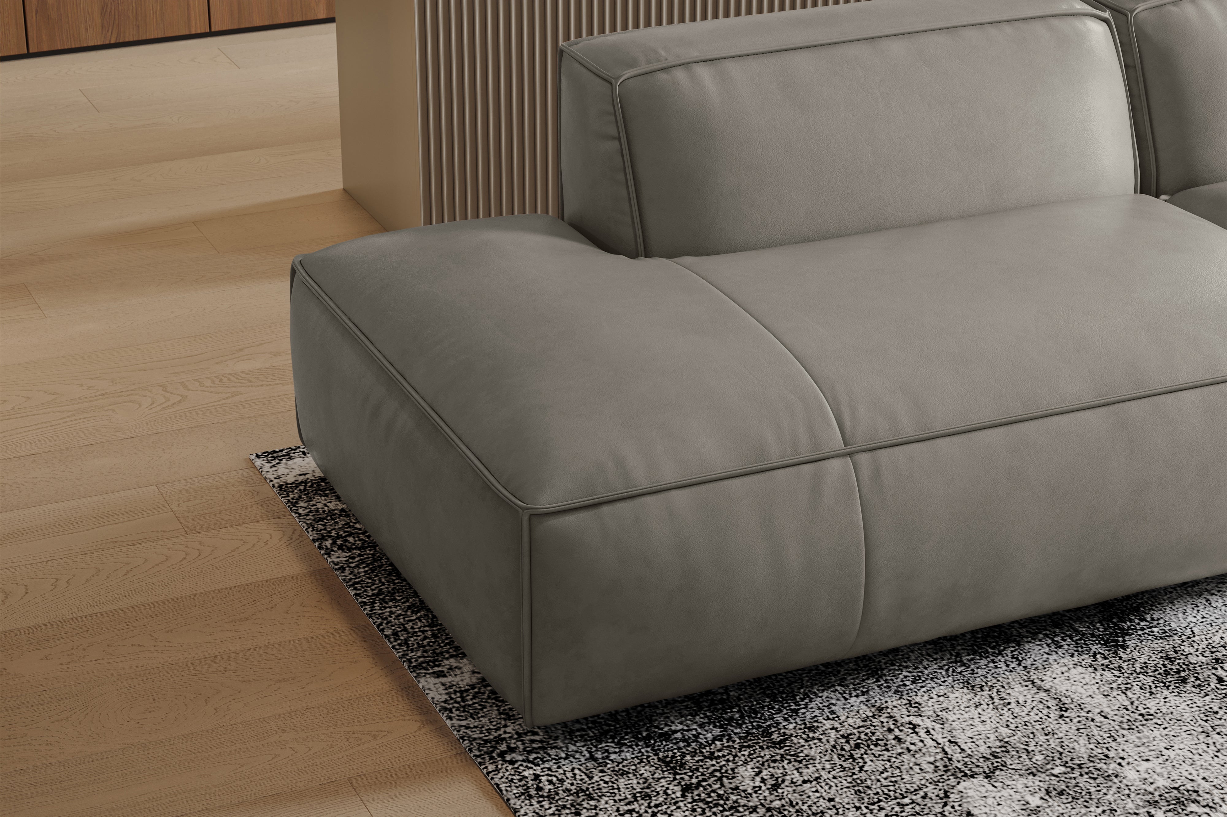 Valencia Nathan Full Aniline Leather Modular Sofa with Down Feather, Trio Right Chaise, Grey