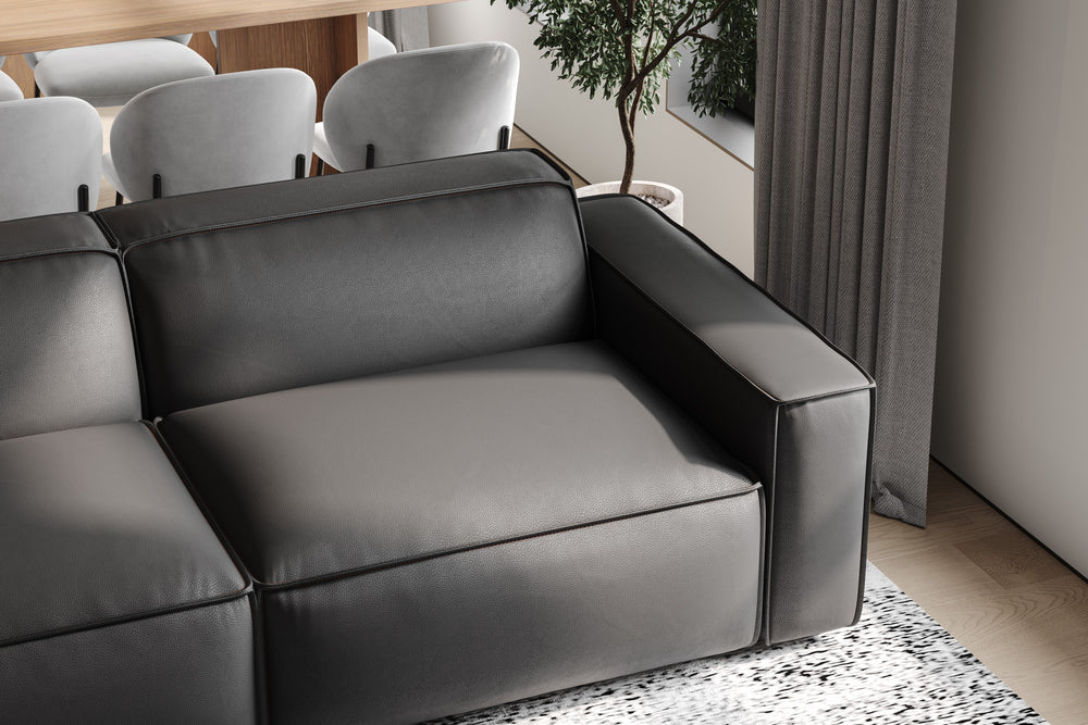 Valencia Nathan Full Aniline Leather Modular Sofa with Down Feather, Left Chaise, Black Color
