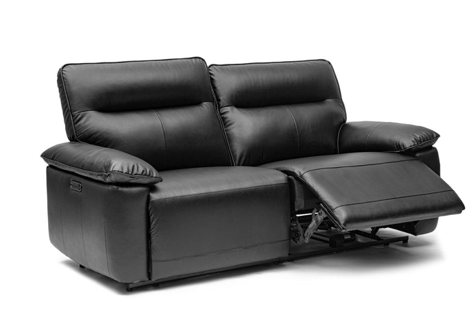 Valencia Nero Leather Loveseat Dual Recliner Sofa, Black