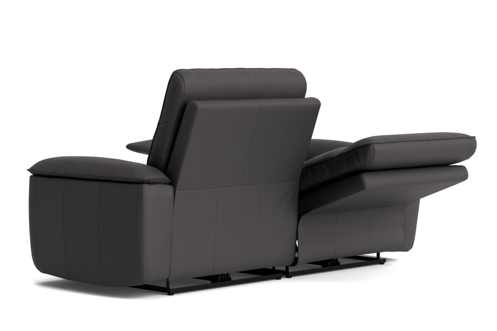 Valencia Nero Leather Loveseat Dual Recliner Sofa, Black