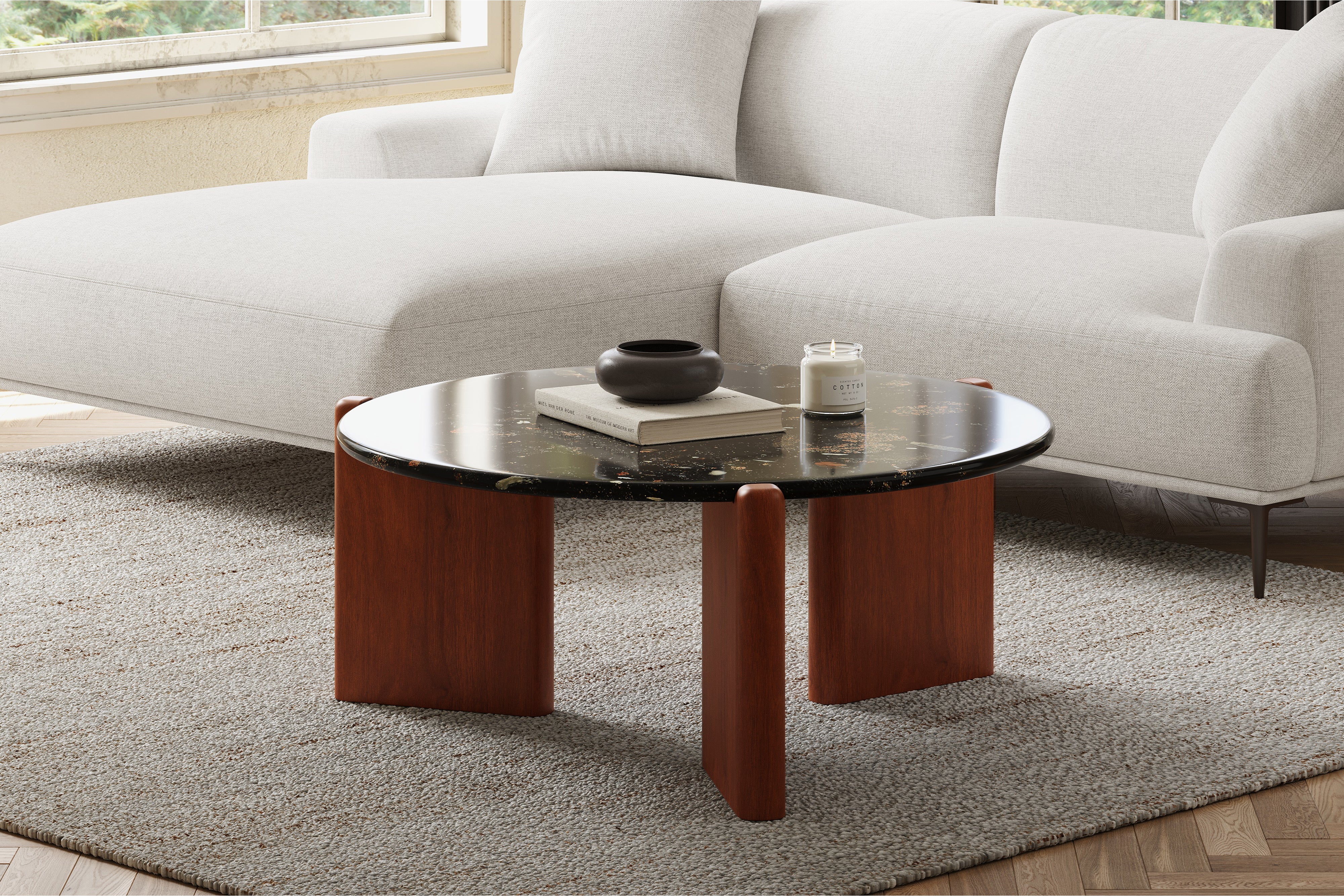 Valencia Nora Marble Coffee Table, Black, Patterned