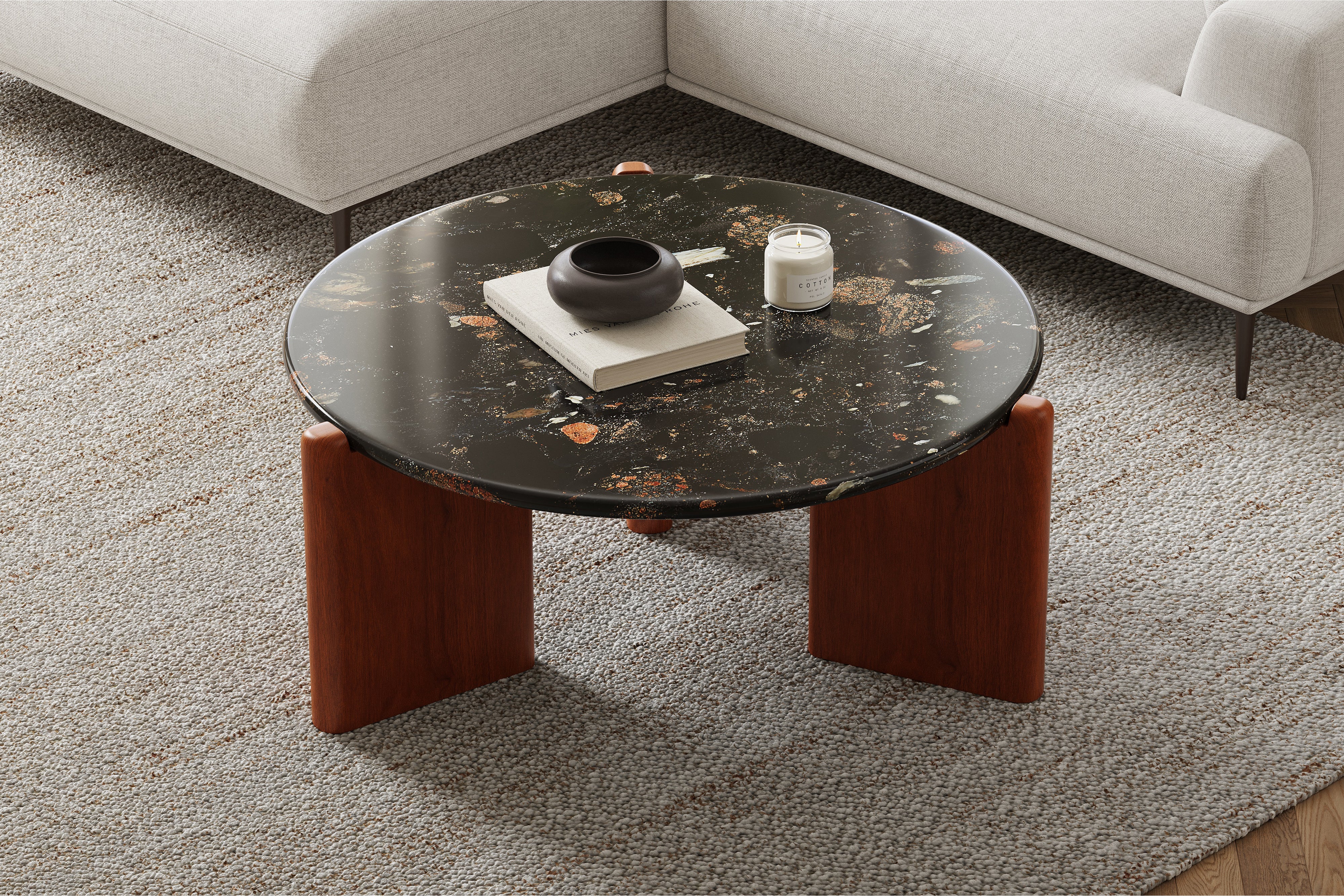 Valencia Nora Marble Coffee Table, Black, Patterned