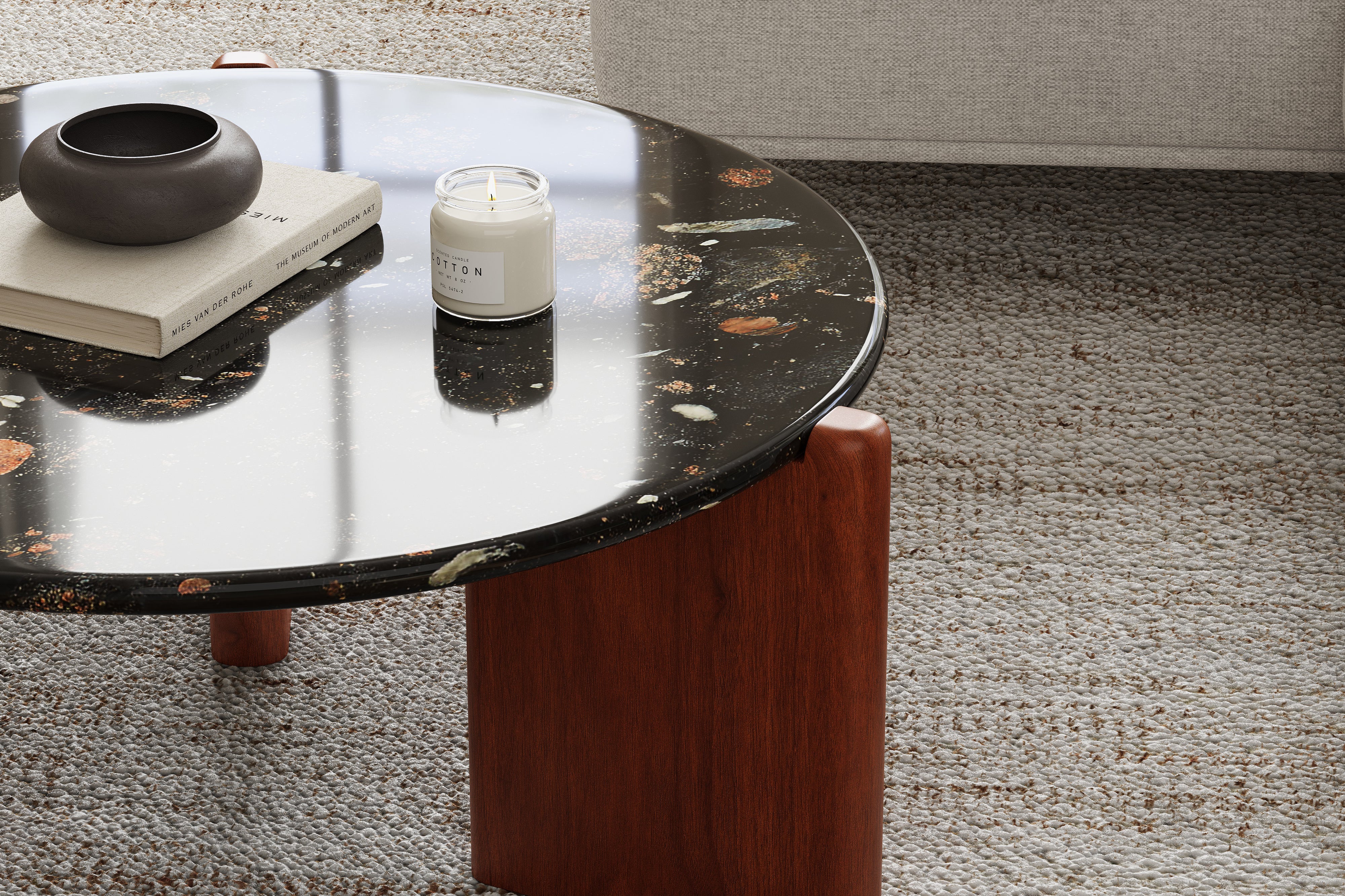 Valencia Nora Marble Coffee Table, Black, Patterned