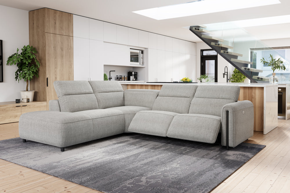 Valencia Octavia Fabric Reclining Sectional Cloud Sofa, L-Shape with Left Chaise, Light Grey