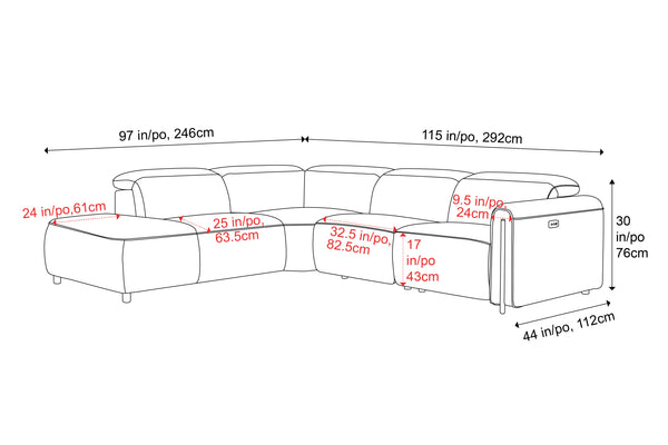 Valencia Octavia Fabric Reclining Sectional Cloud Sofa, L-Shape with L