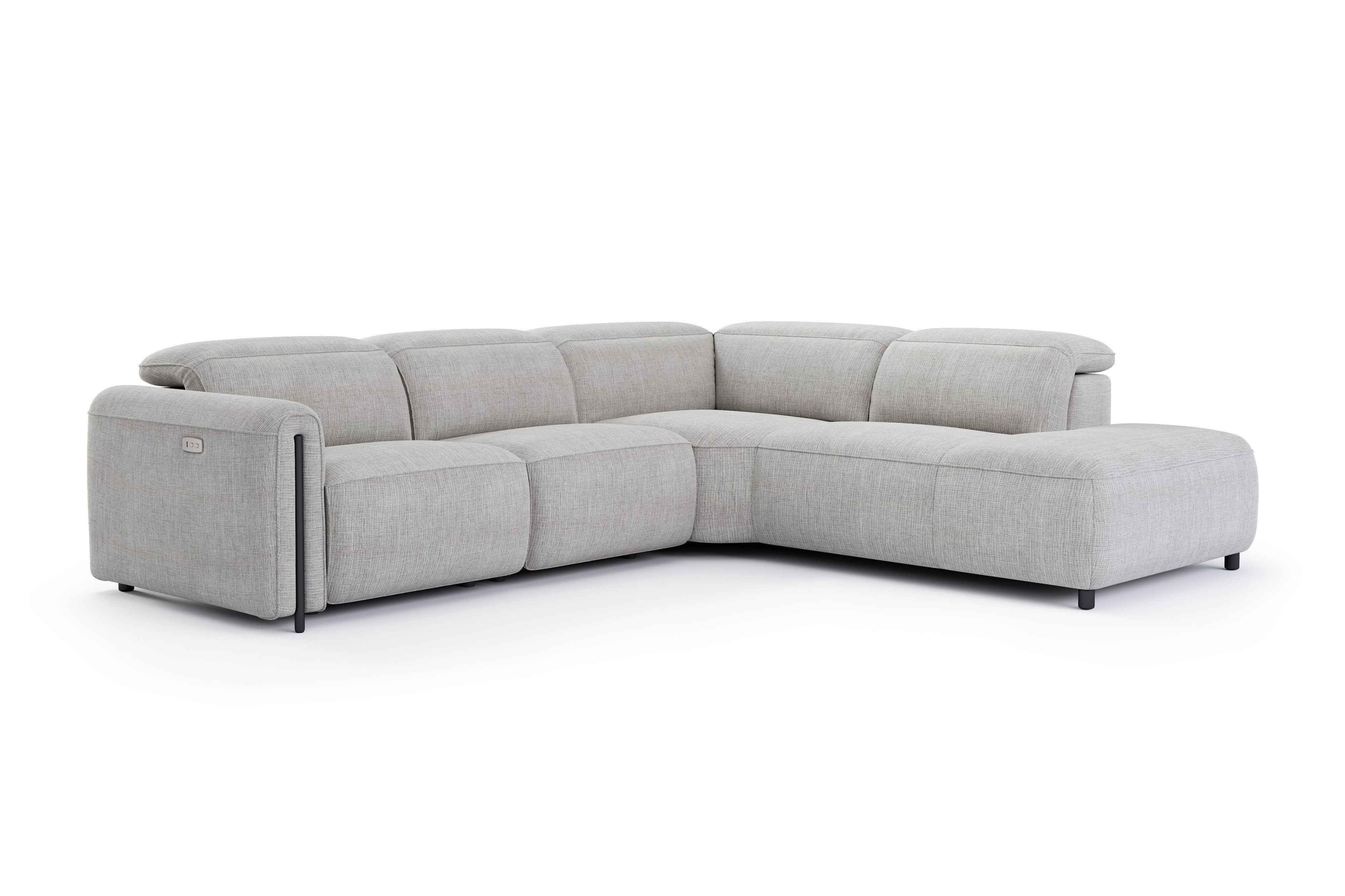 Valencia Octavia Fabric Reclining Sectional Cloud Sofa, L-Shape with Right Chaise, Light Grey