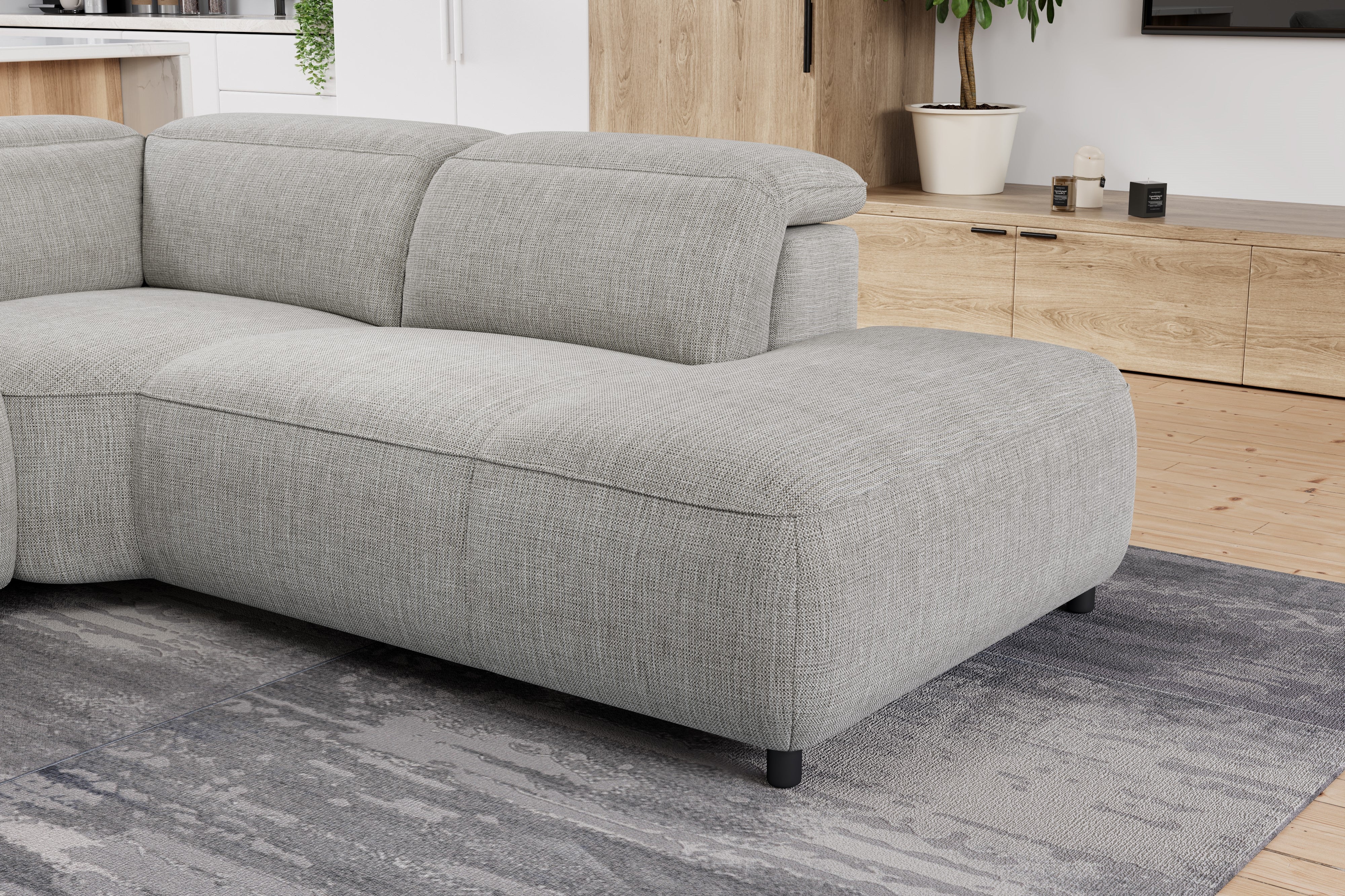 Valencia Octavia Fabric Reclining Sectional Cloud Sofa, L-Shape with Right Chaise, Light Grey