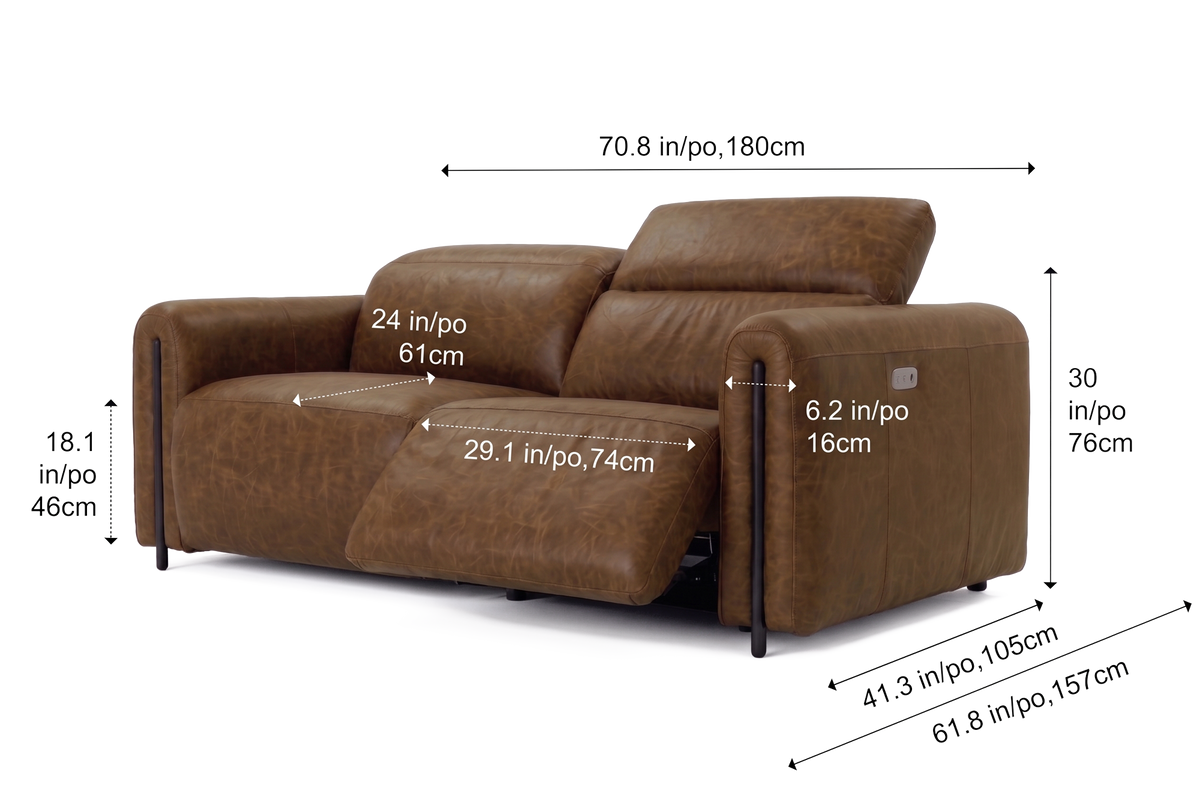 Octavia dual Reclining Sofa in distressed Italian aniline leather