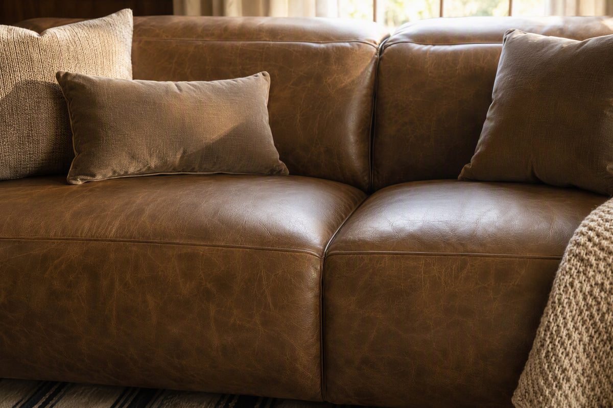 Octavia dual Reclining Sofa in distressed Italian aniline leather