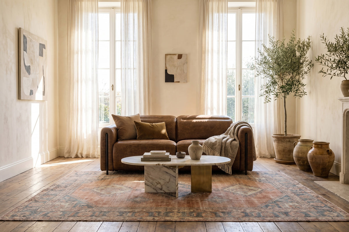 Octavia dual Reclining Sofa in distressed Italian aniline leather