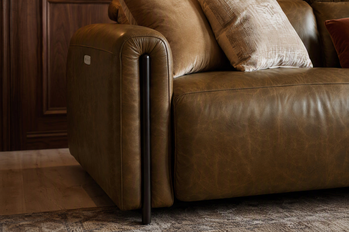 Octavia dual Reclining Sofa in distressed Italian aniline leather