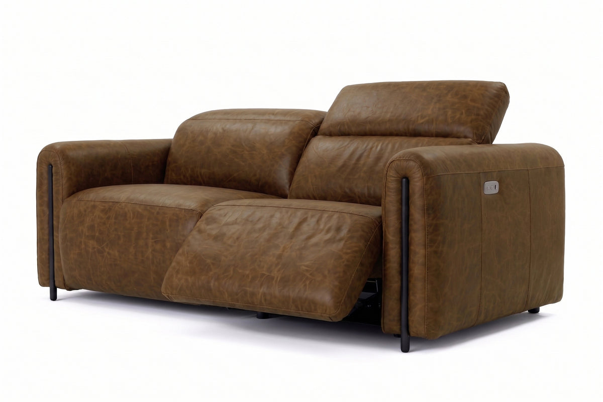 Octavia dual Reclining Sofa in distressed Italian aniline leather