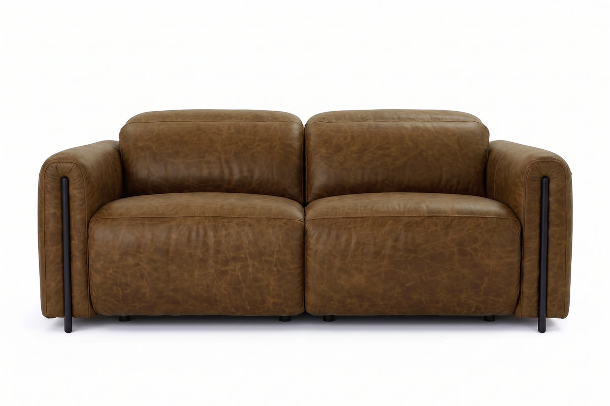 Octavia dual Reclining Sofa in distressed Italian aniline leather