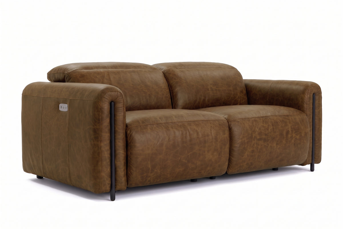 Octavia dual Reclining Sofa in distressed Italian aniline leather
