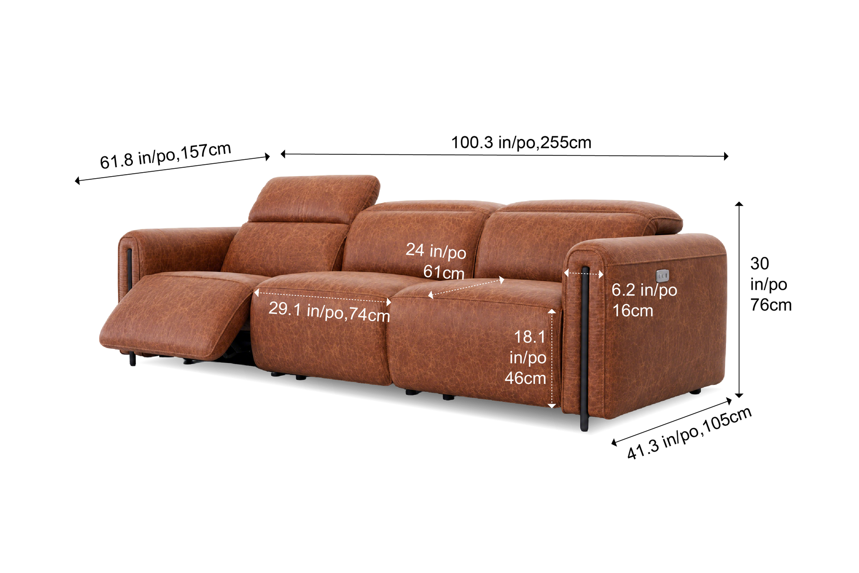 Octavia Distressed Italian Aniline Leather Dual Reclining Sofa