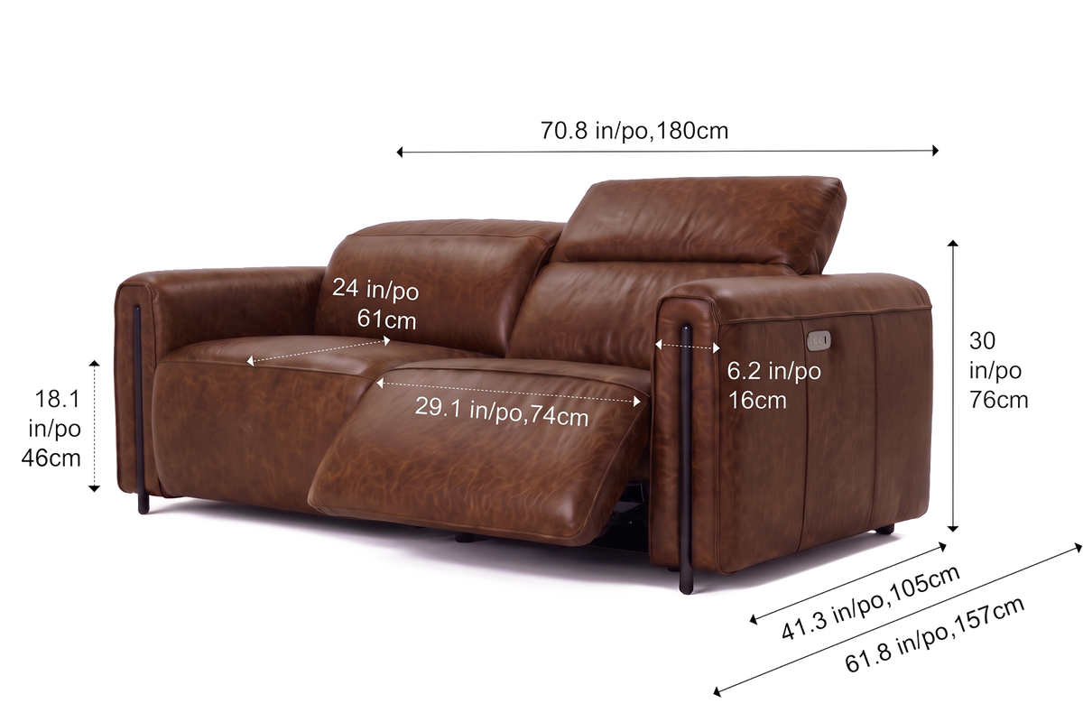 Octavia Distressed Italian Aniline Leather Dual Reclining Sofa