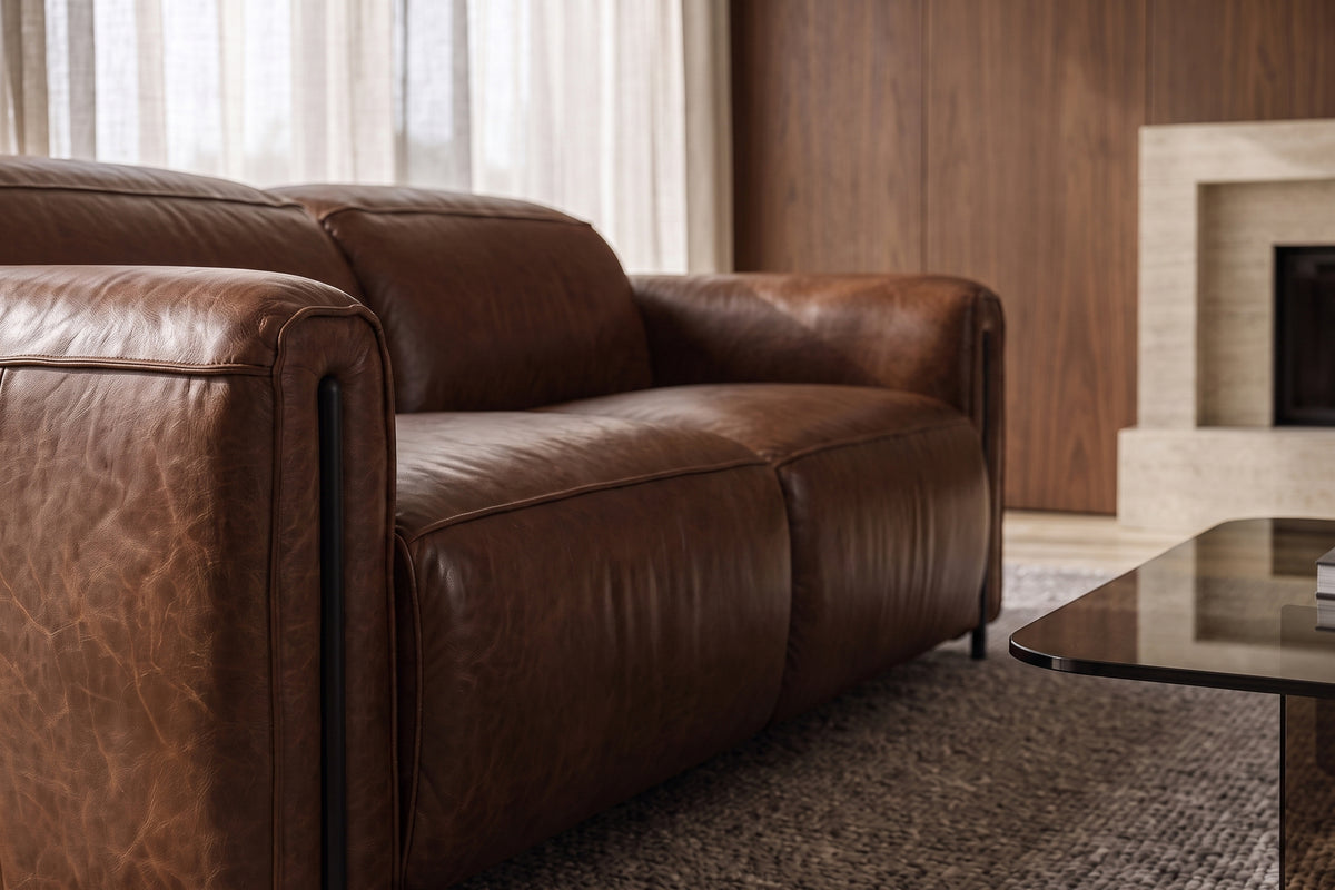 Octavia Distressed Italian Aniline Leather Dual Reclining Sofa