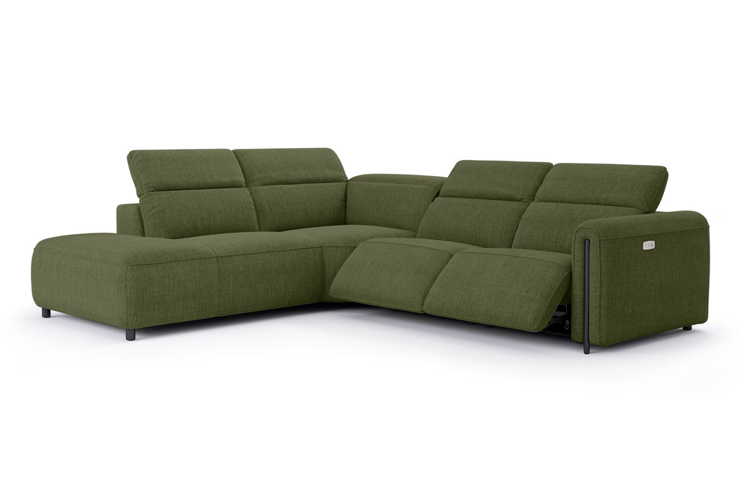 Valencia Octavia Fabric Reclining Sectional Cloud Sofa, L-Shape with Left Chaise, Olive Green