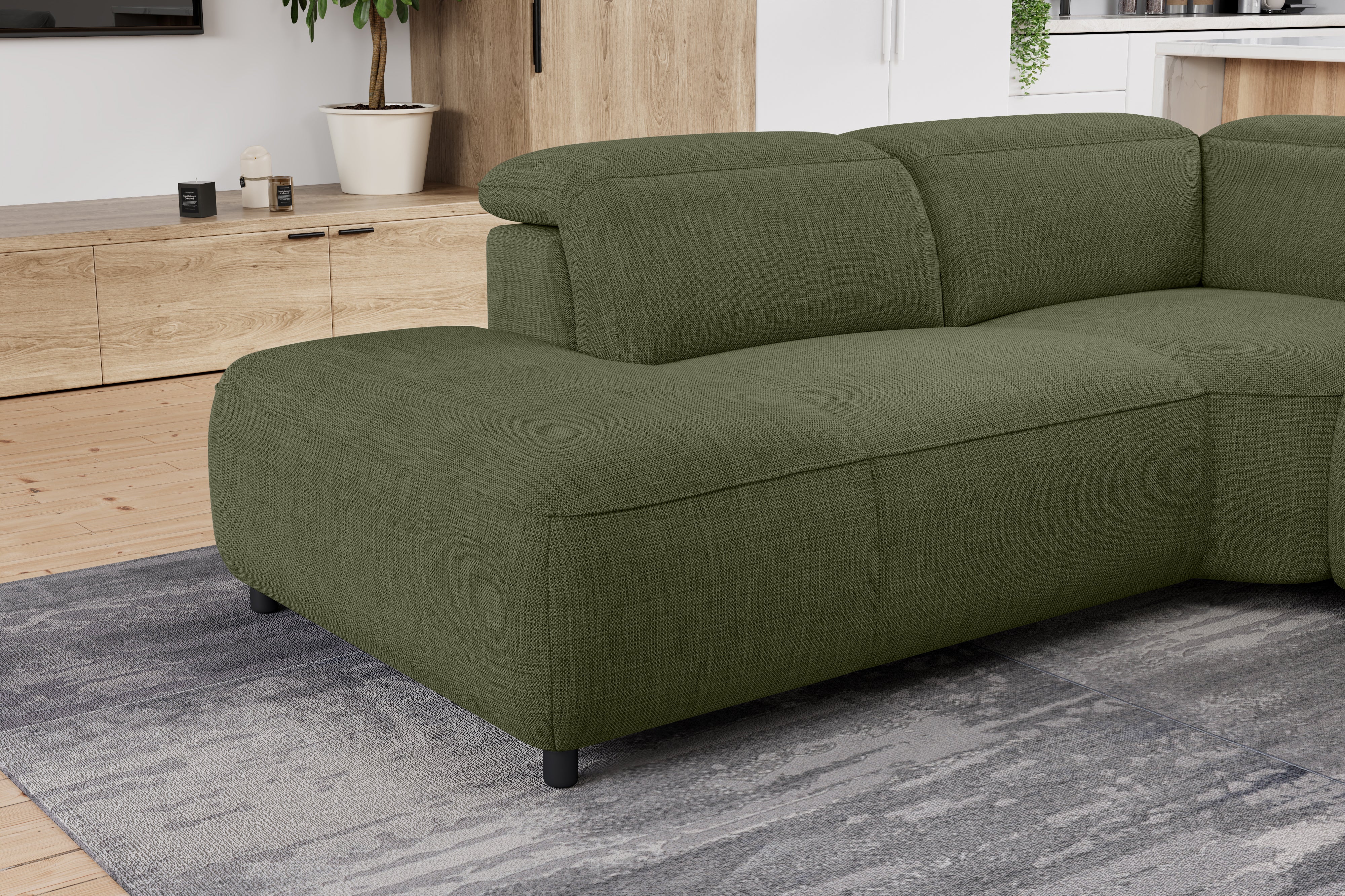 Valencia Octavia Fabric Reclining Sectional Cloud Sofa, L-Shape with Left Chaise, Olive Green