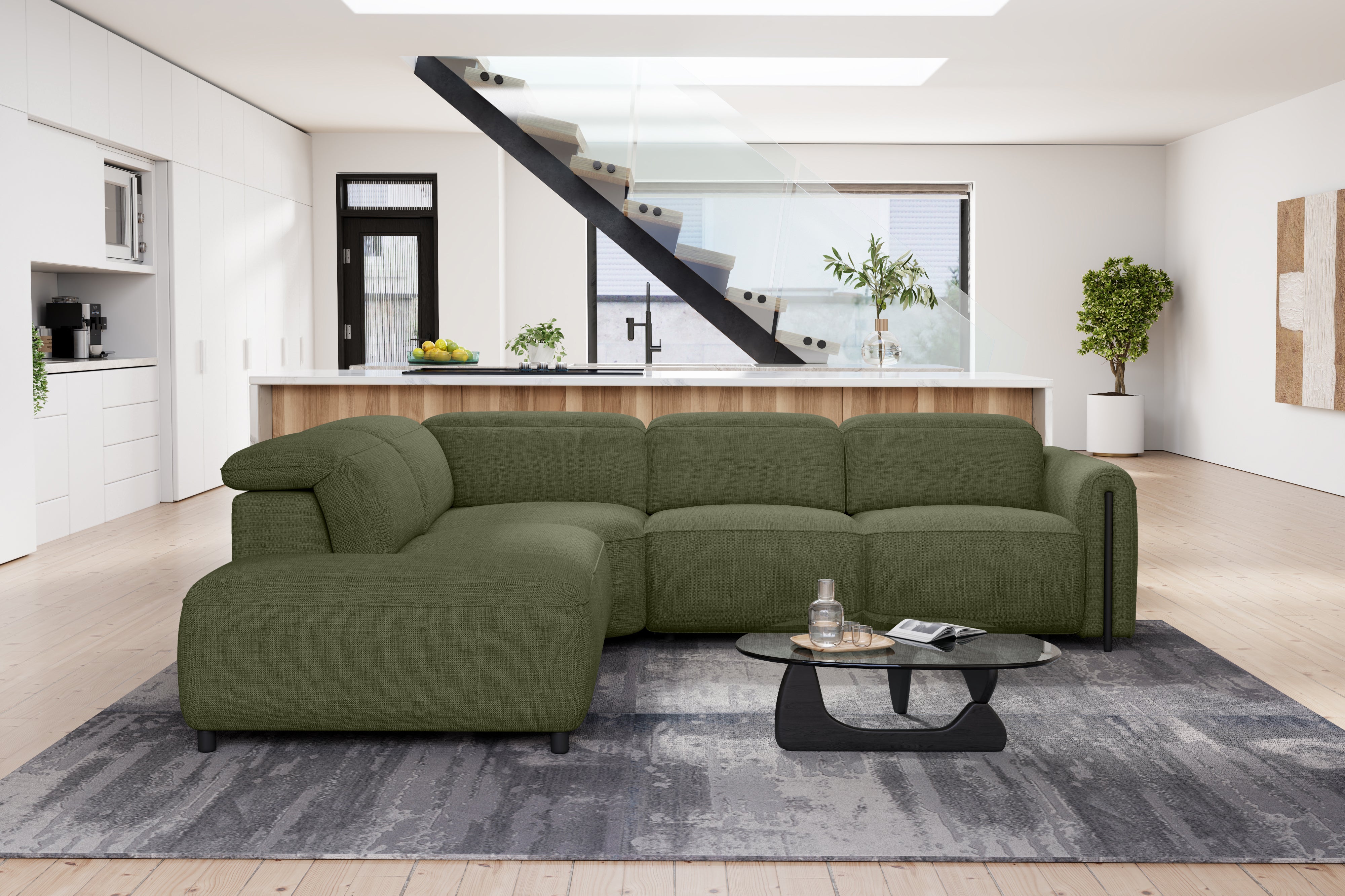 Valencia Octavia Fabric Reclining Sectional Cloud Sofa, L-Shape with Left Chaise, Olive Green