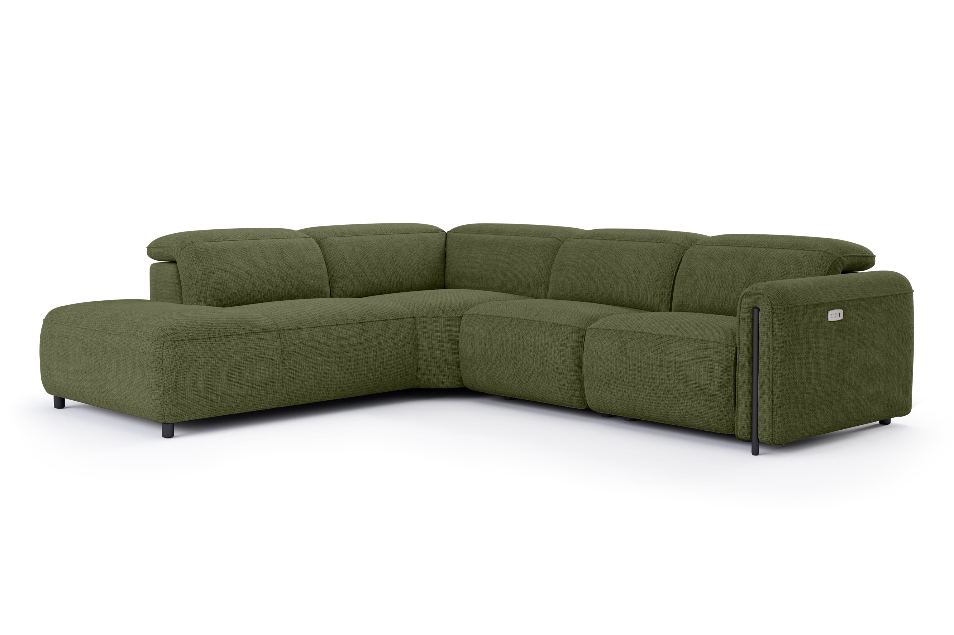 Valencia Octavia Fabric Reclining Sectional Cloud Sofa, L-Shape with Left Chaise, Olive Green