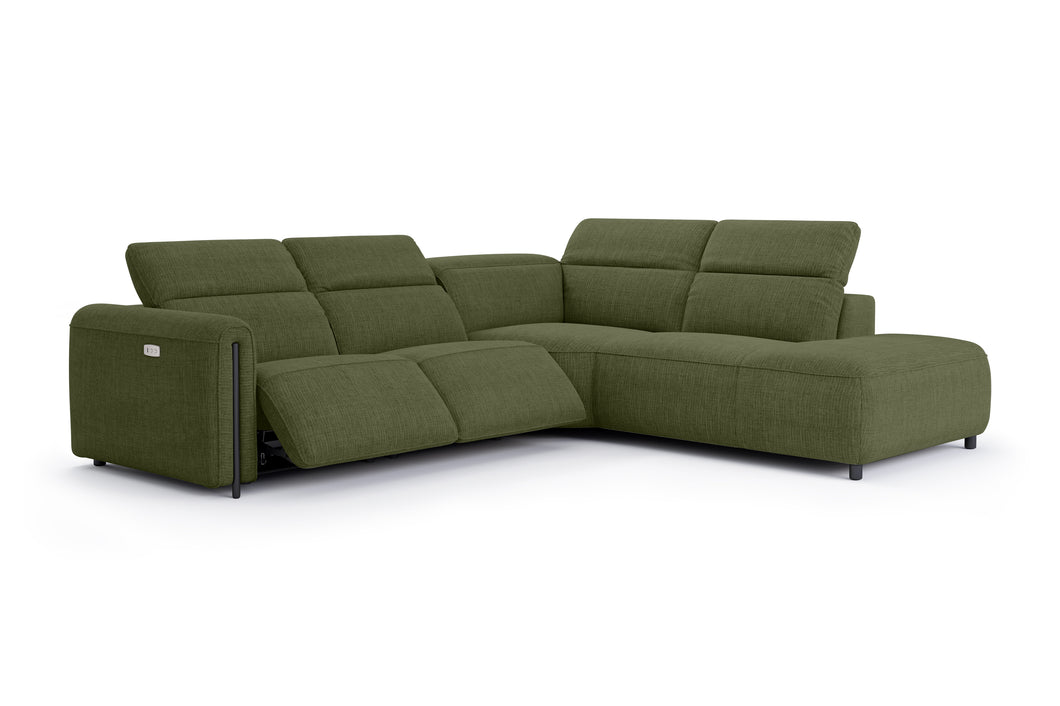 Valencia Octavia Fabric Reclining Sectional Cloud Sofa, L-Shape with Right Chaise, Olive Green