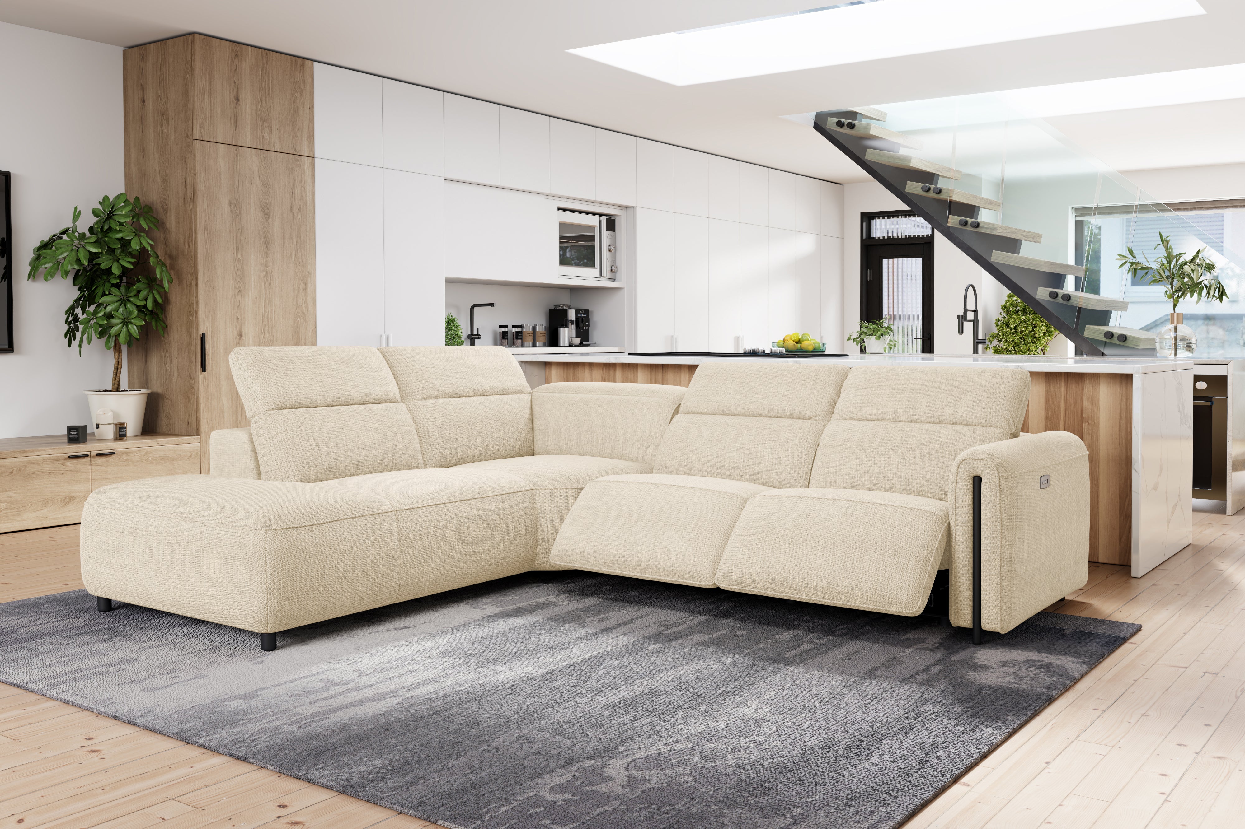 Valencia Octavia Fabric Reclining Sectional Cloud Sofa, L-Shape with Left Chaise, Beige