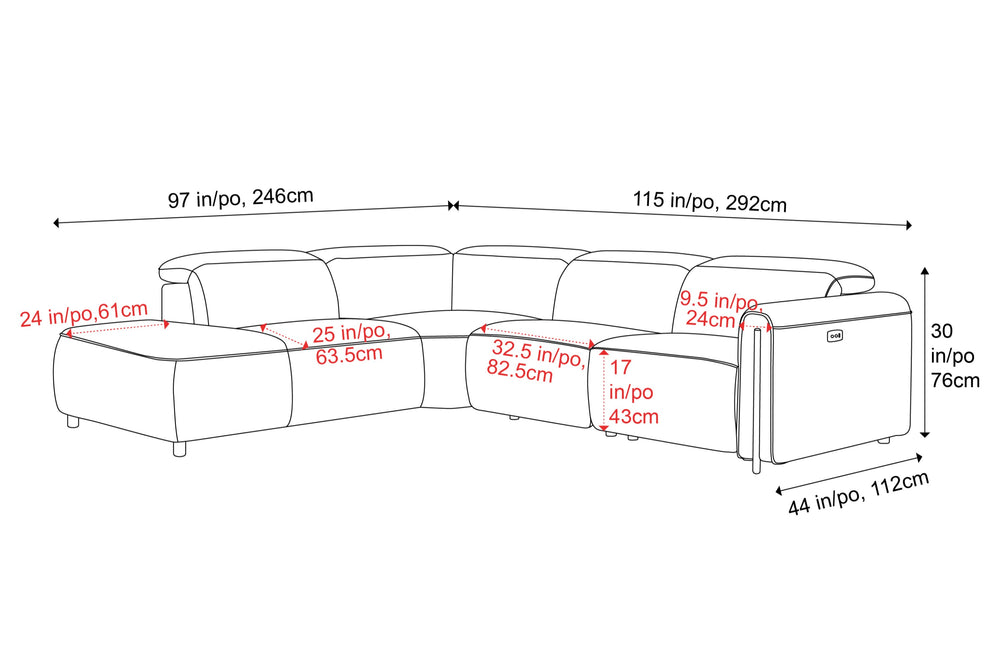 Valencia Octavia Fabric Reclining Sectional Cloud Sofa, L-Shape with L