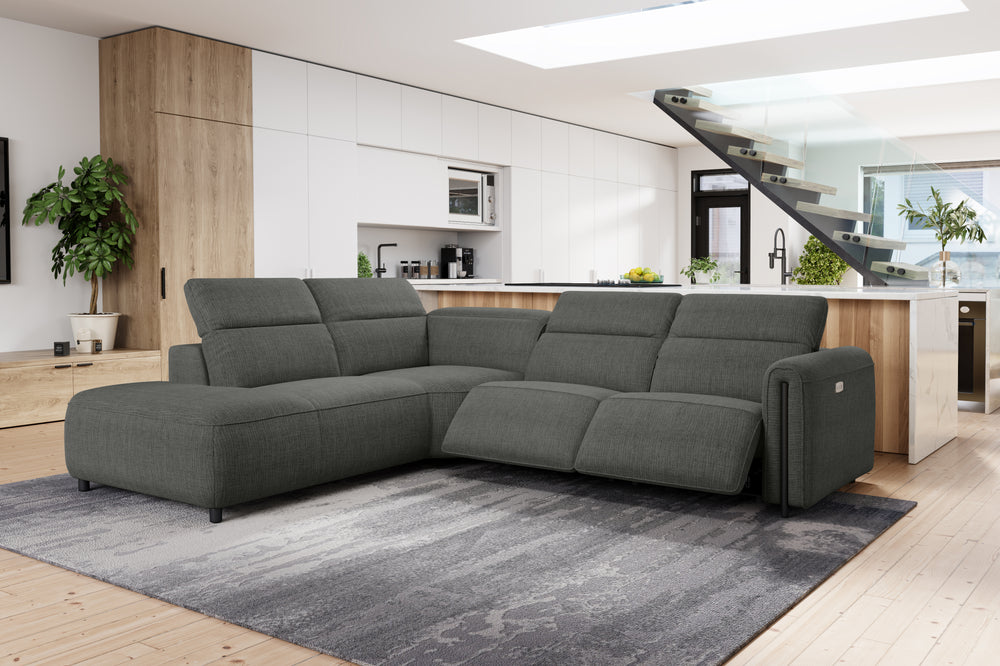 Valencia Octavia Fabric Reclining Sectional Cloud Sofa, L-Shape with Left Chaise, Dark Grey