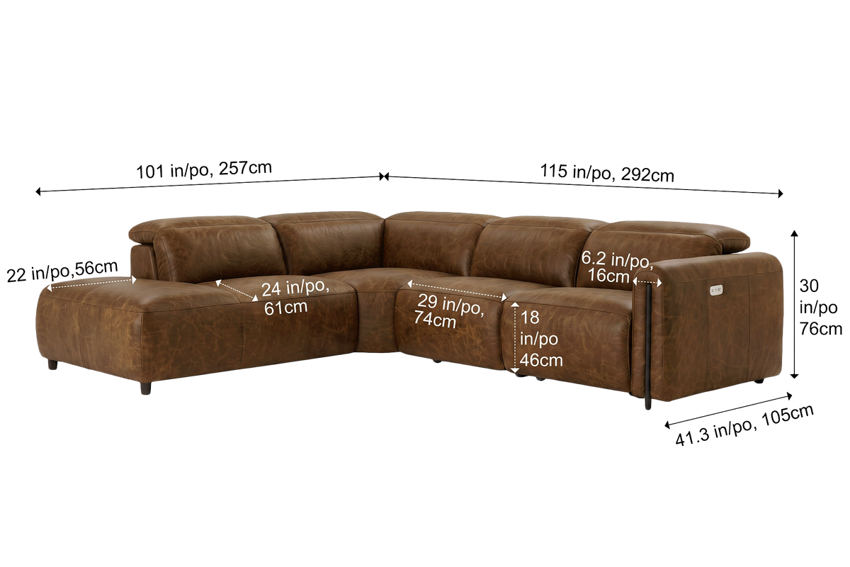 Octavia reclining Corner Sectional in distressed Italian aniline leather