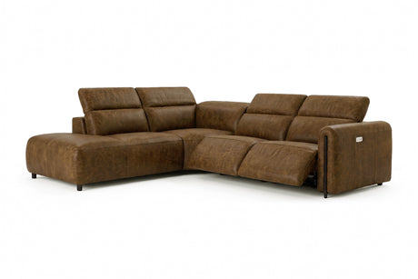 Octavia Distressed Italian Aniline Leather Reclining Corner Sectional Sofa